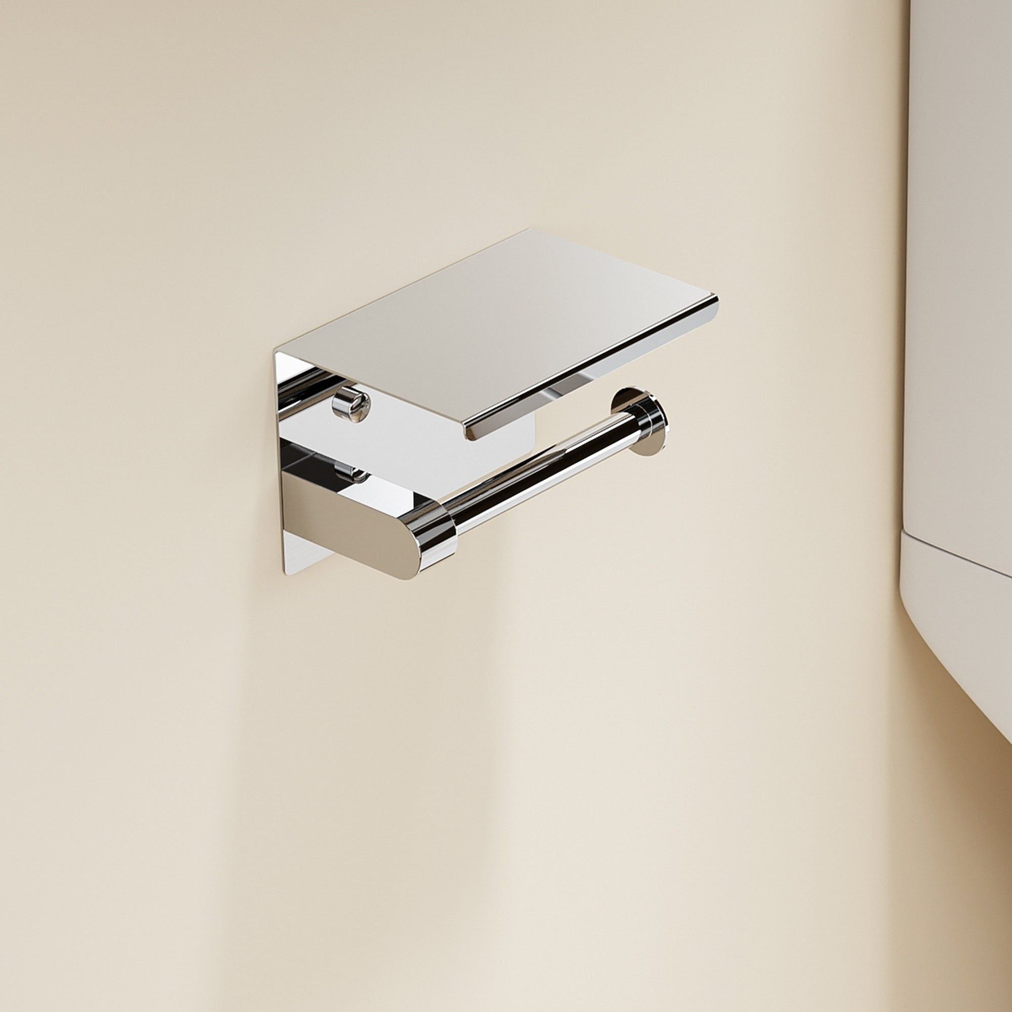 Porte-papier toilette design chromé avec tablette pratique