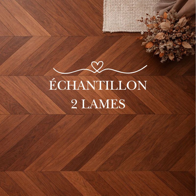 [ÉCHANTILLON] - Parquet contrecollé chêne français, Point de Hongrie / Chevron 510×83×15 mm mm – Teinte foncée Élégante