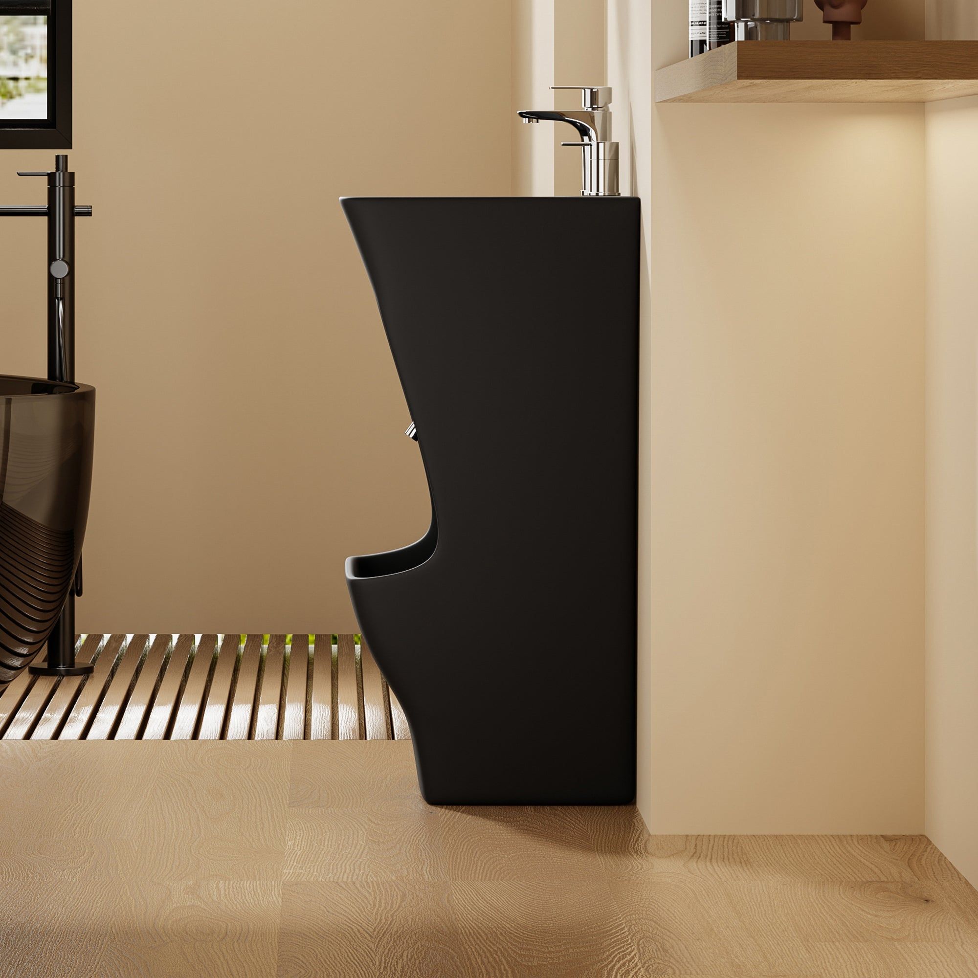 Lavabo d'ablutions Tunis - Design rectangulaire noir et moderne.