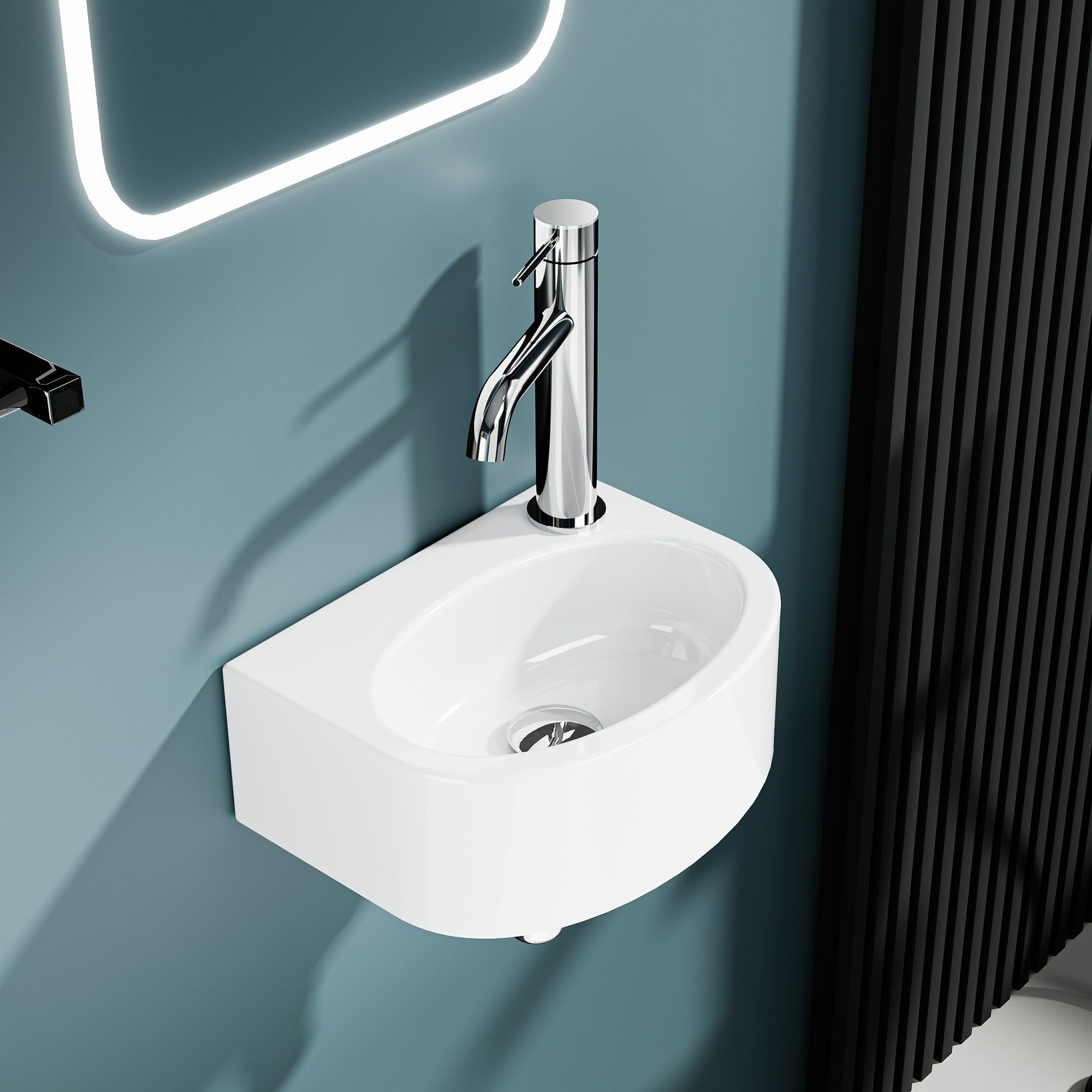 Vasque lave-mains murale sortie droite petit format en céramique blanc (30*23cm) - LINO