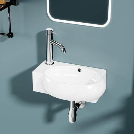 Vasque lave-mains blanc sortie gauche avec cuve murale (43*29*15)