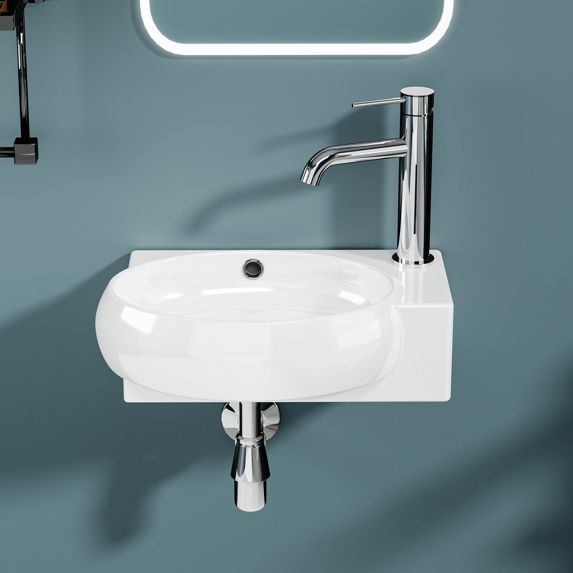 Vasque lave-mains blanc sortie droite avec cuve murale (43*29*15)
