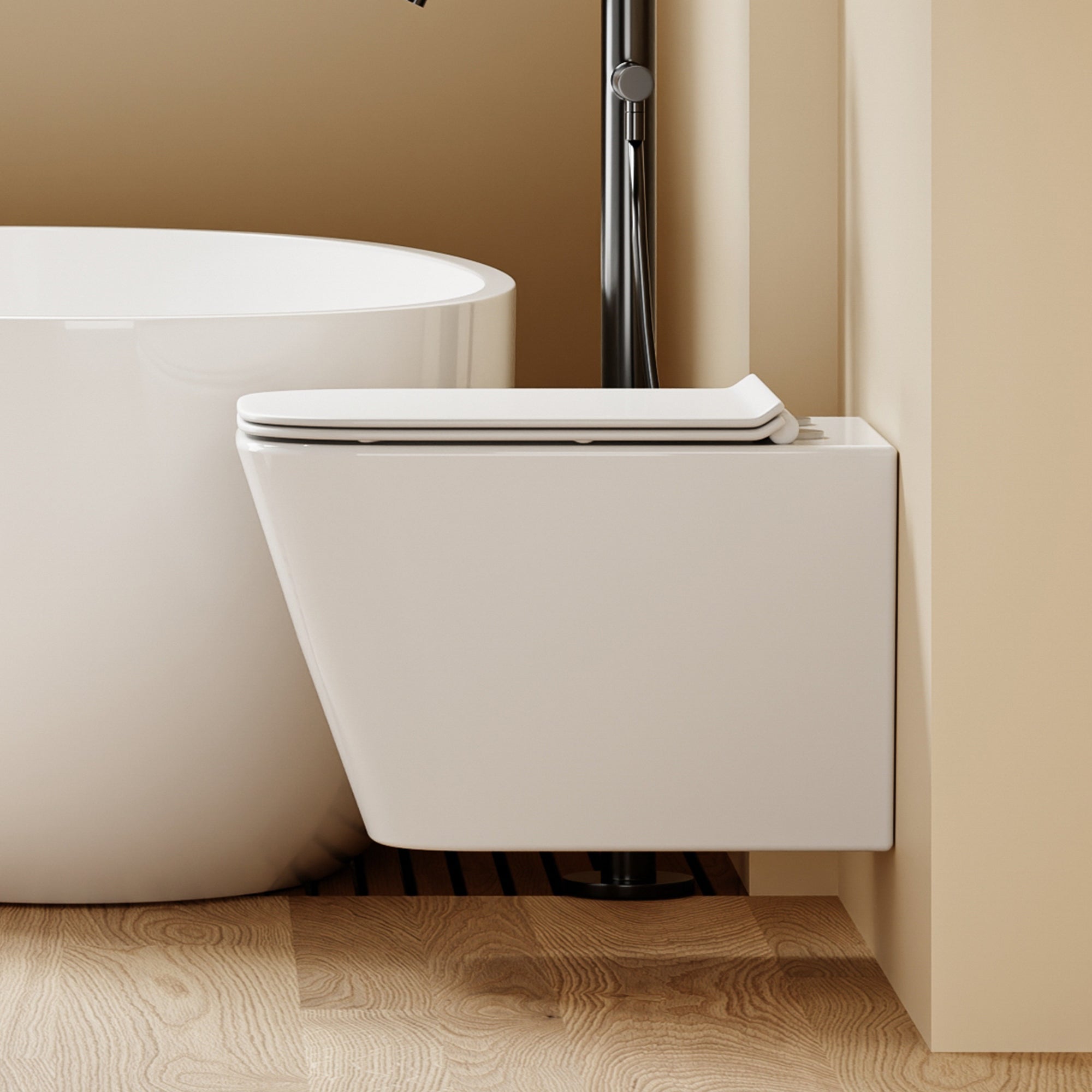 WC suspendu blanc LUNE, carré arrondi, 51,5 cm, avec abattant Soft Close.