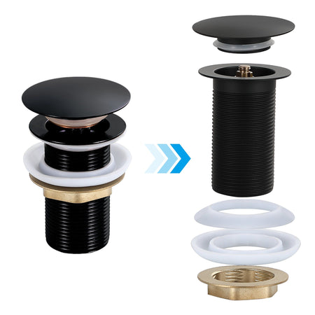 Bonde Pop-Up noir mat: Assemblage d'un drain de lavabo noir mat avec pièces détachées.