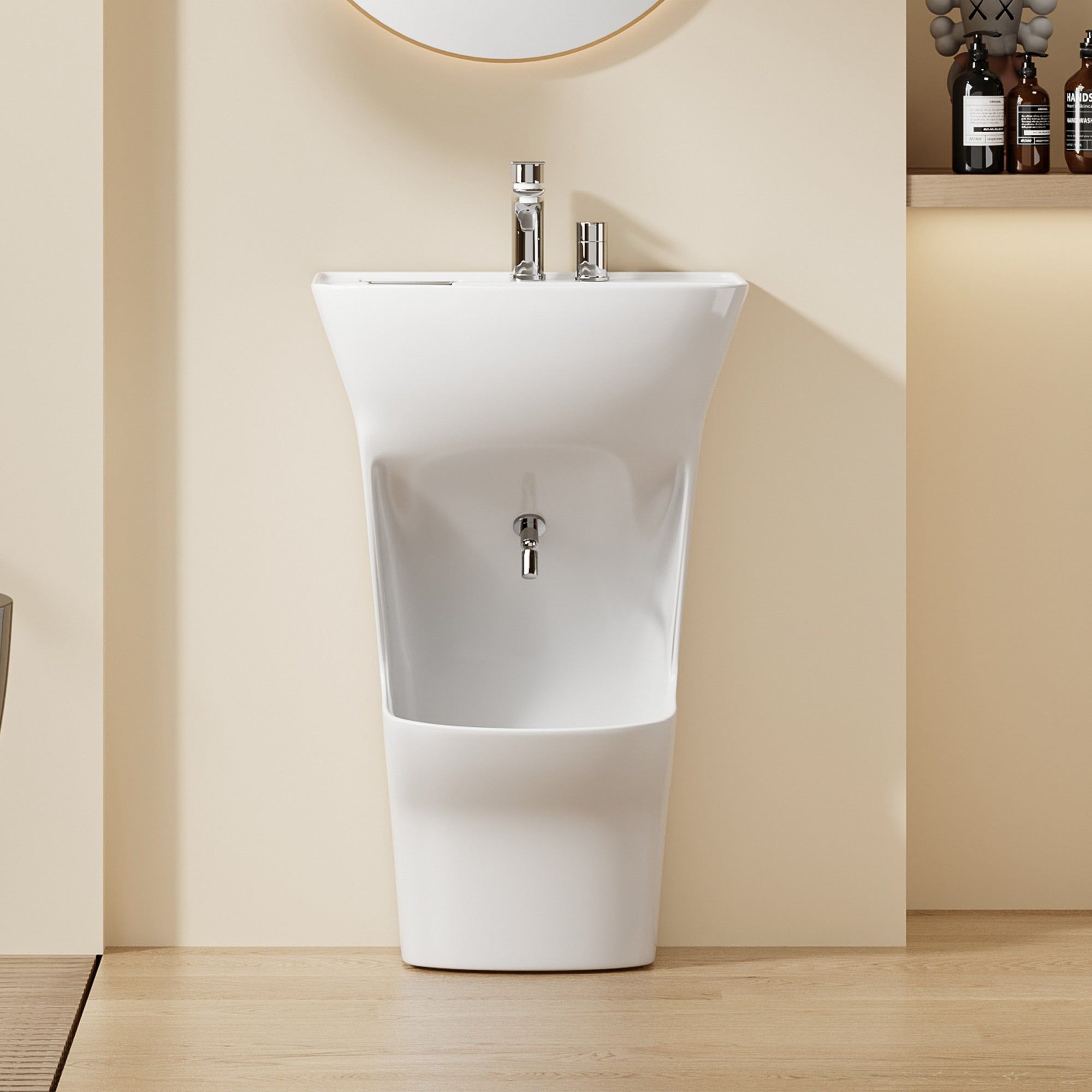 Lavabo d’ablutions Beyrouth blanc design arrondi avec porte-savon intégré