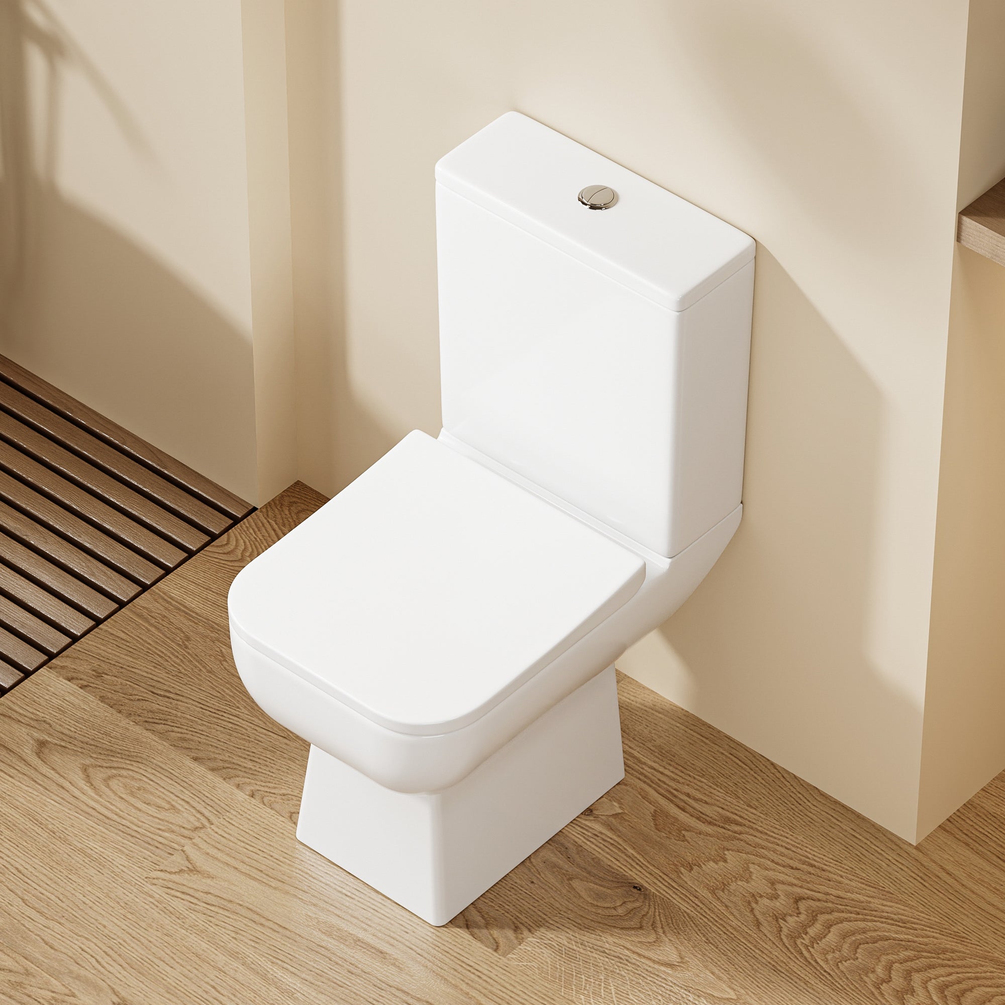 WC à Poser Ultra Compact 55,5 cm BIKIBUS – Design Carré Arrondi – Abattant Soft Close – Sortie Horizontale