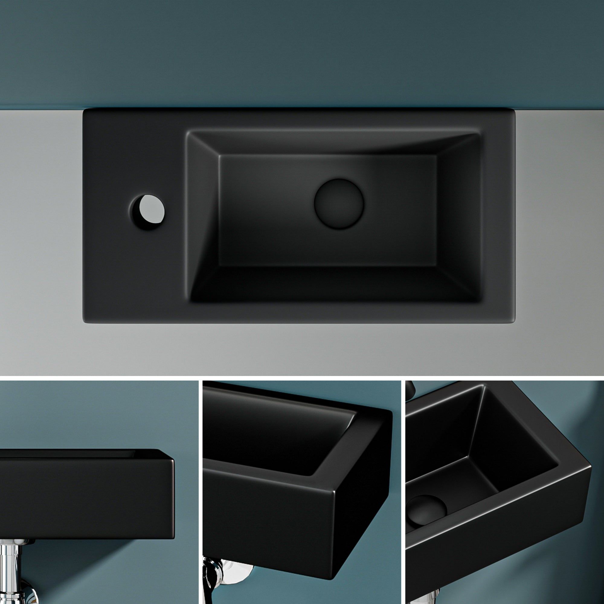 Vasque lave-mains sortie gauche noire mate (36,5x18x9cm)