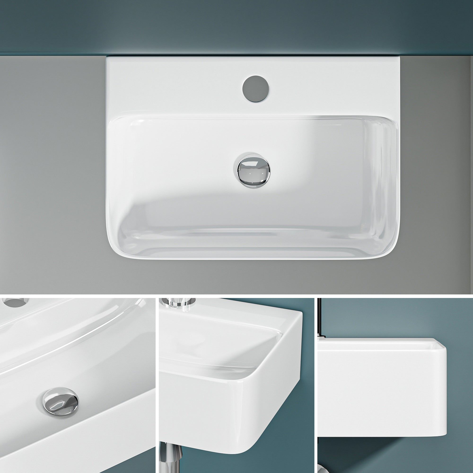 Vasque lave-mains suspendu blanc (36x25x11) : Vasque de salle de bain moderne murale en céramique blanche.