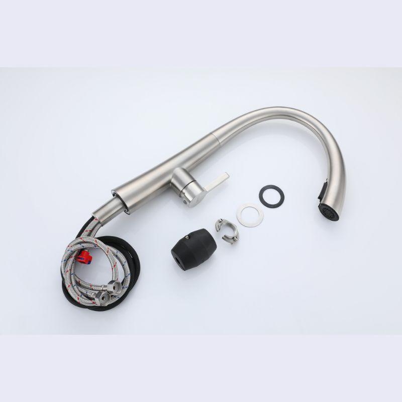 Robinet de cuisine contemporain en nickel brossé, douchette extractible, Robinet de Cuisine Contemporain