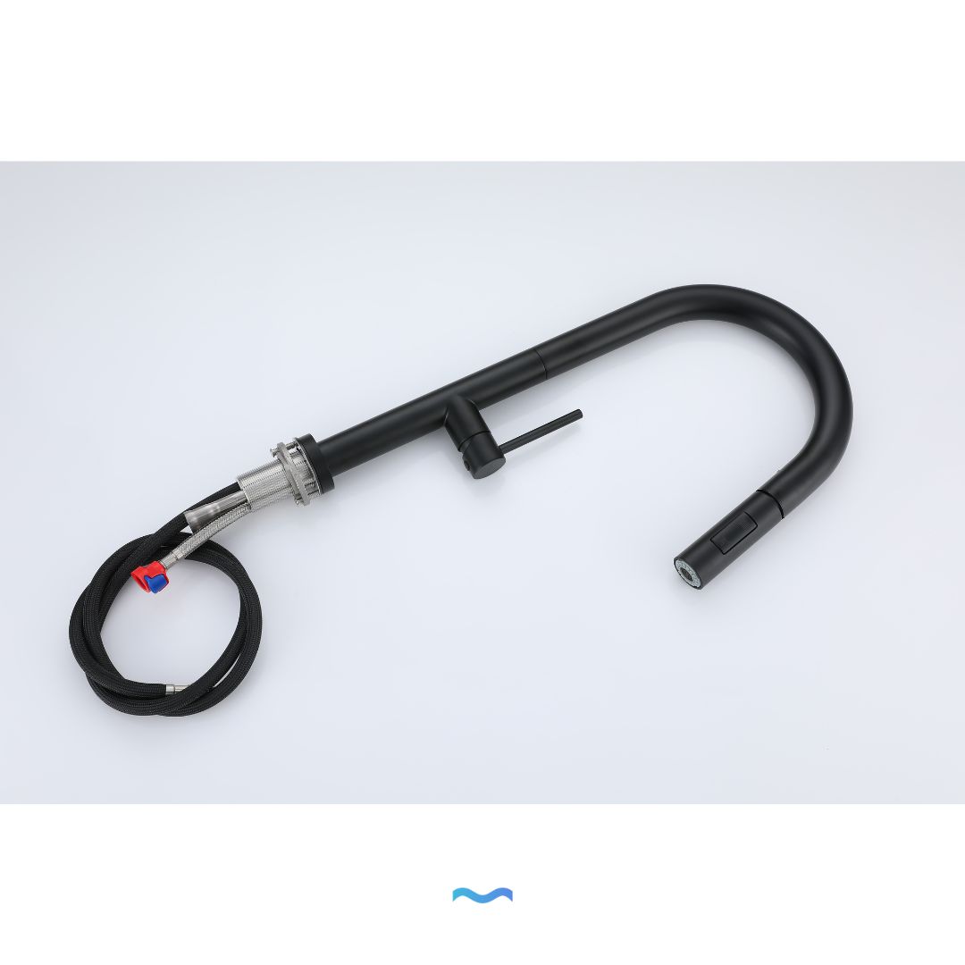 Robinet de cuisine noir mat à tirette avec douchette