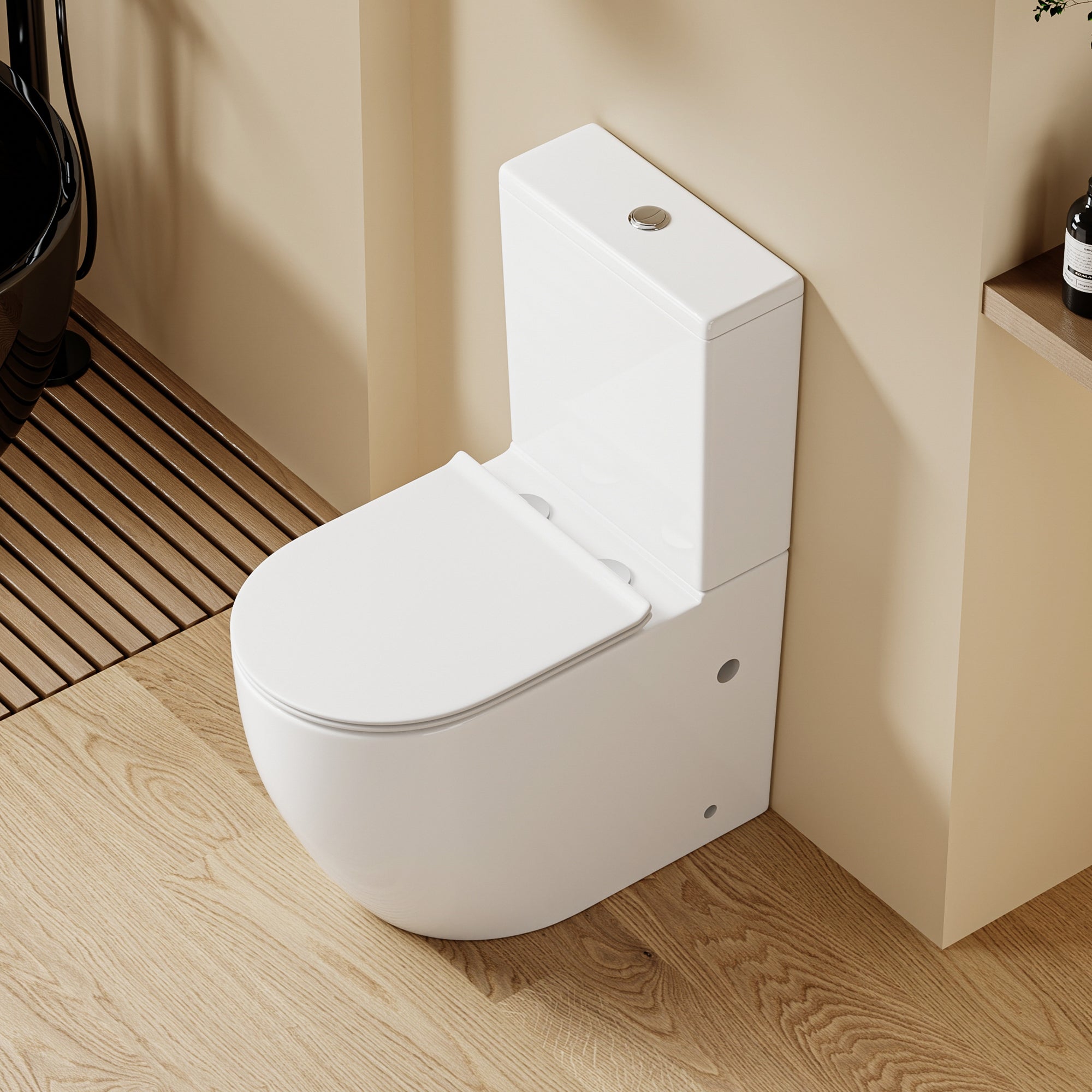 WC à poser sans bride sortie horizontale (63x38x82cm) - Design rond blanc BABIN