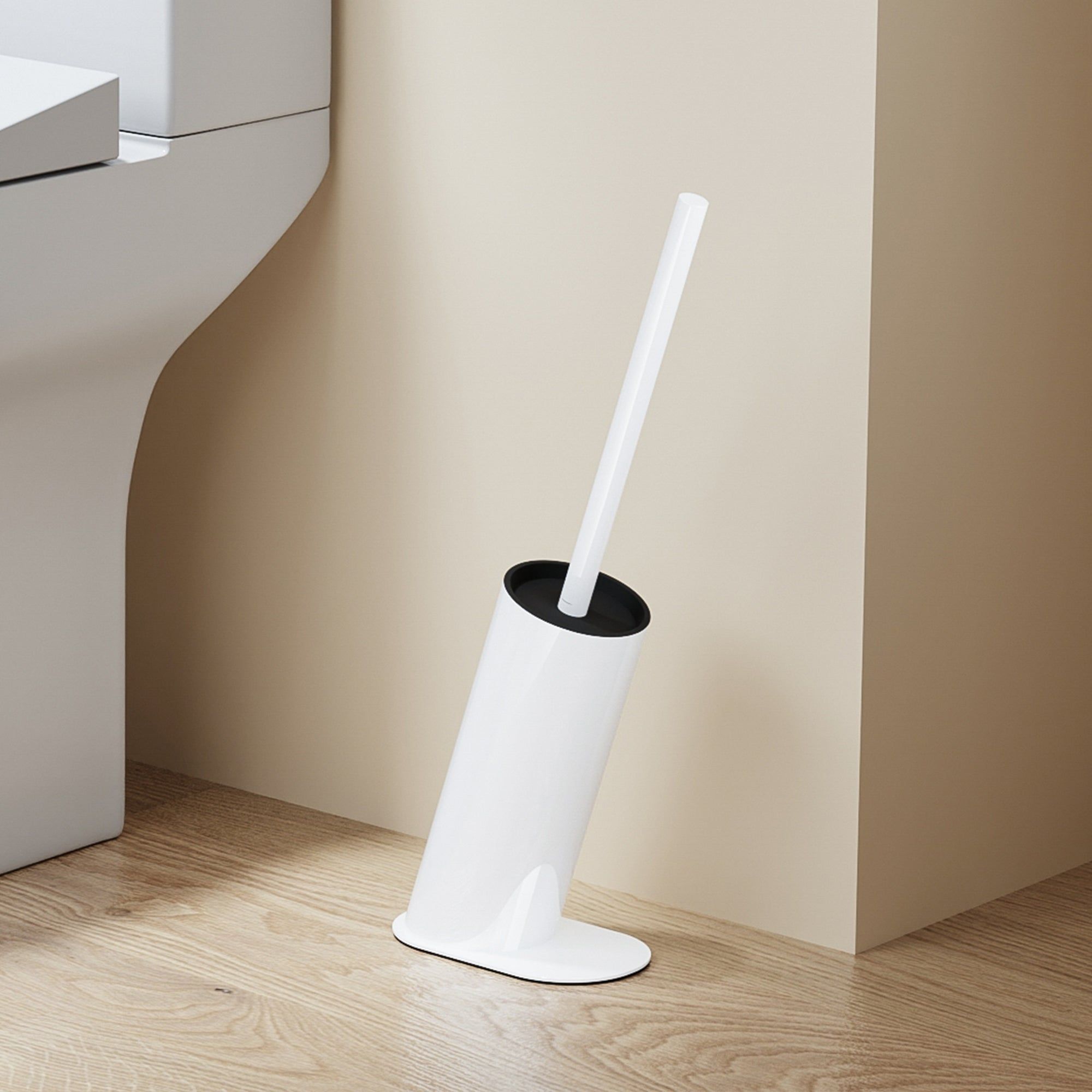 Brosse WC design en acier inoxydable blanc avec support