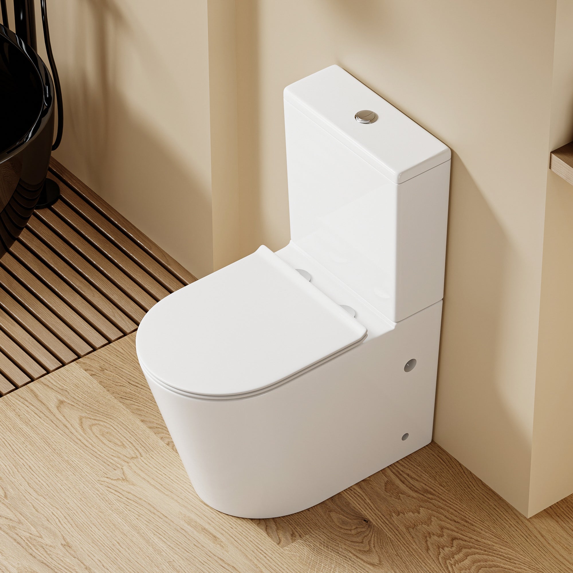 WC à poser sans bride sortie horizontale (63x38x82cm) - Design arrondie blanc VICTOR