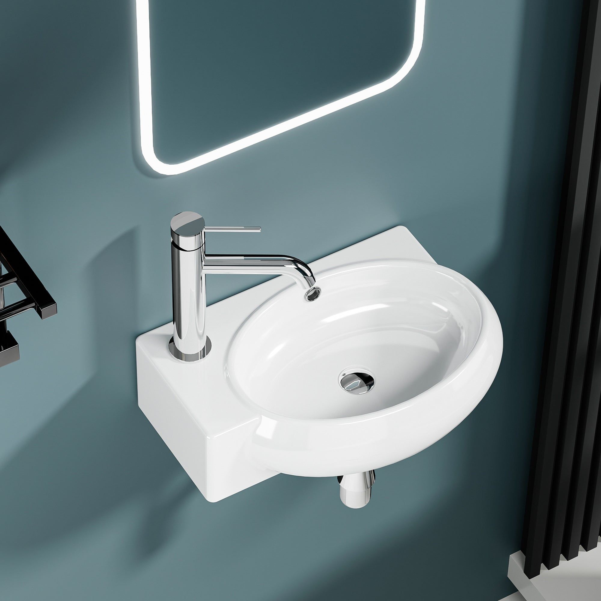 Vasque lave-mains blanc sortie gauche avec cuve murale (43*29*15)