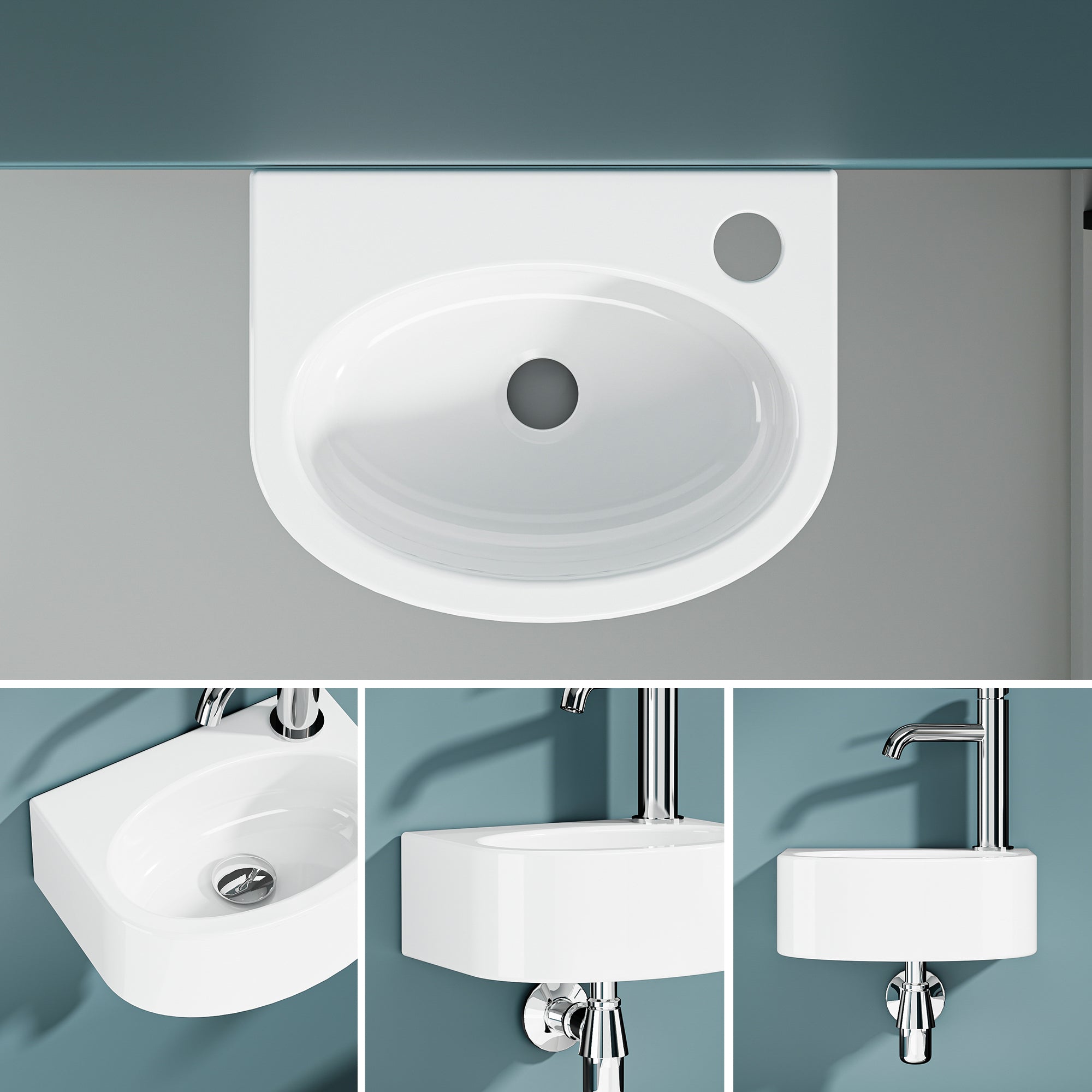 Vasque lave-mains murale sortie droite petit format en céramique blanc (30*23cm)