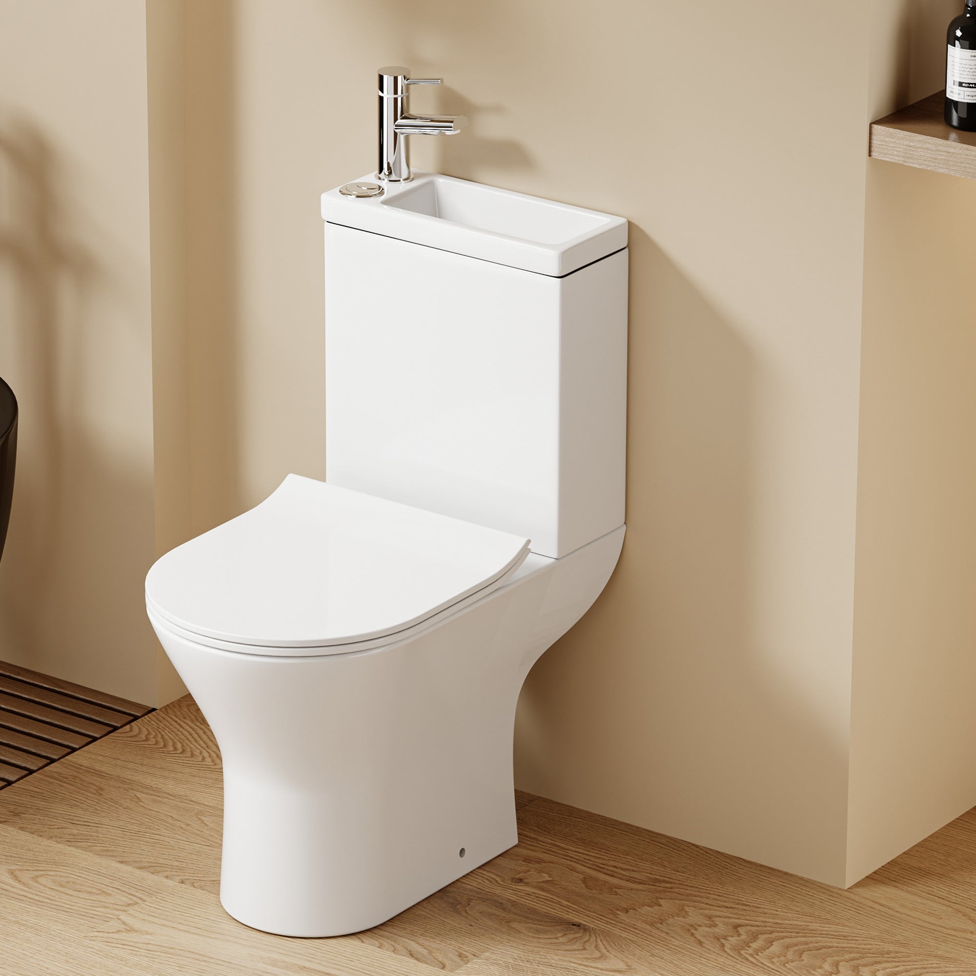 WC à poser avec lave-mains intégré 2-en-1 sans bride sortie horizontale
