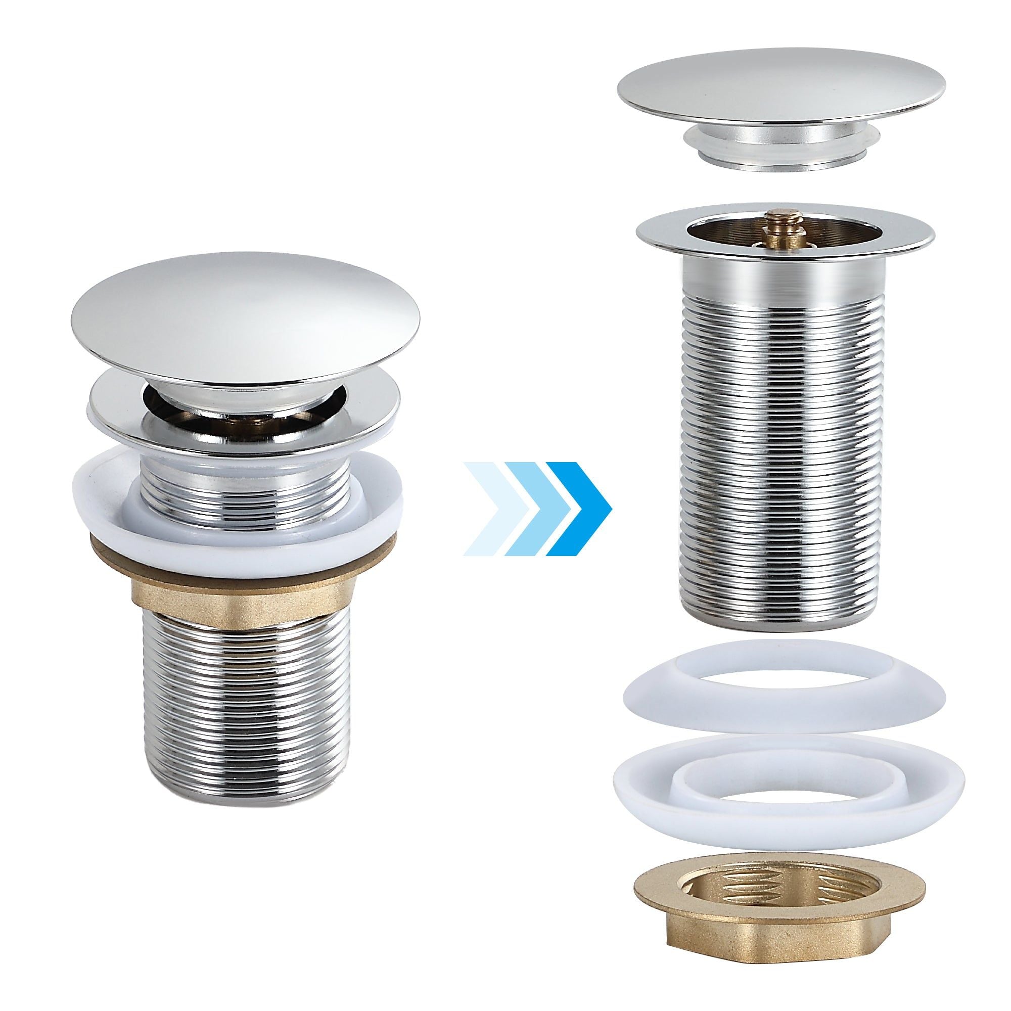 Bonde clic-clac Chrome/argent : Bonde de lavabo clic-clac chromée, installation facile, bonde de lavabo de salle de bain moderne