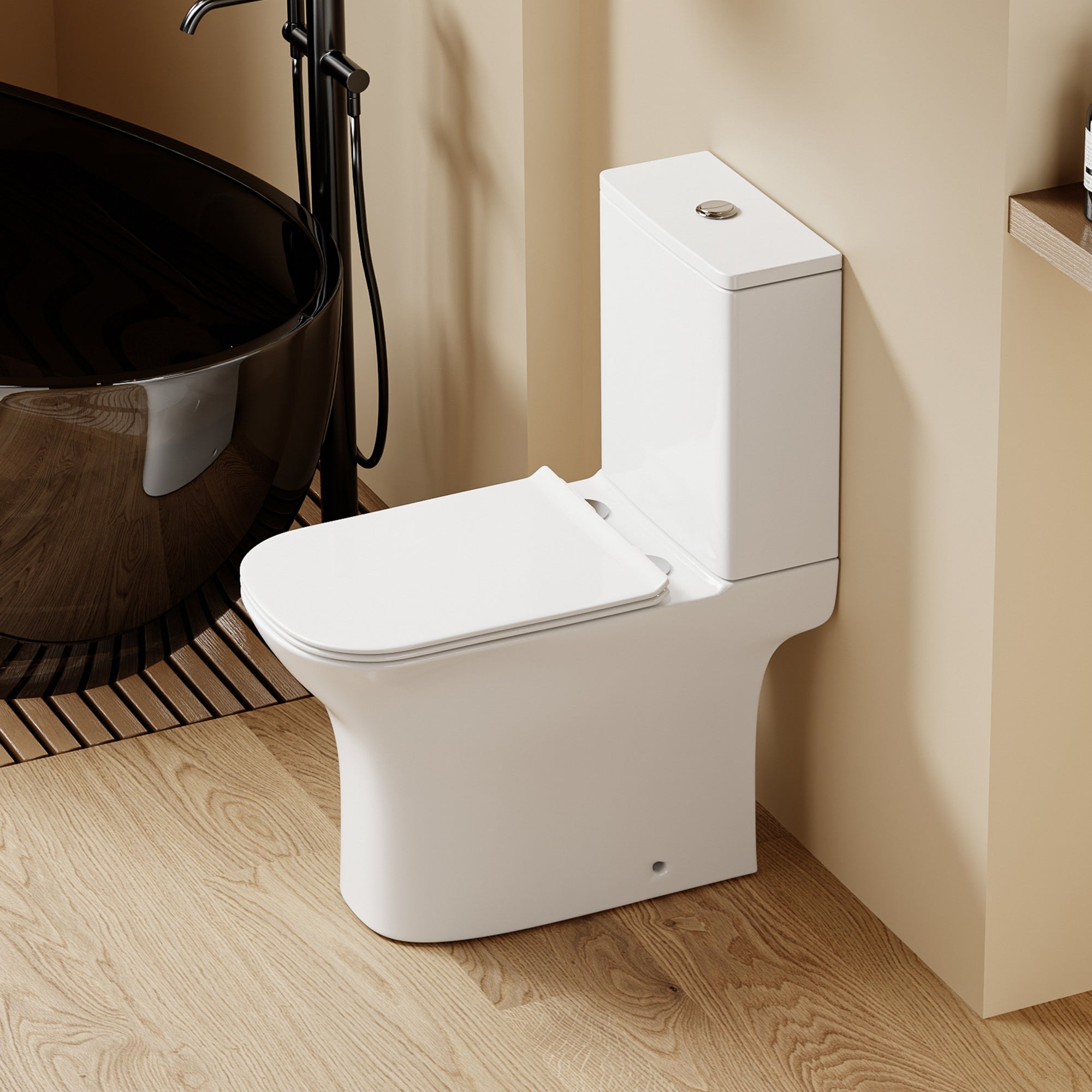 WC à poser sans bride sortie horizontale (63x34x76cm) - Design rectiligne blanc FREKI