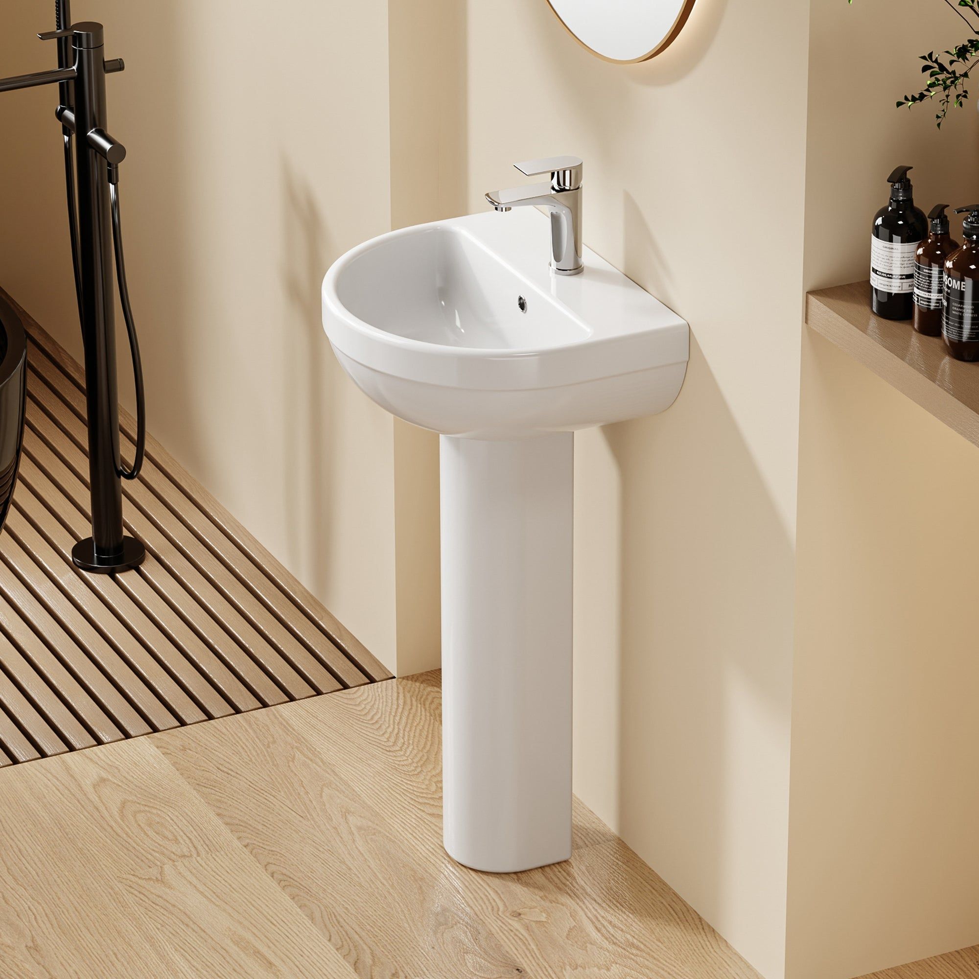 Lavabo colonne sur pied en céramique blanche, ultra compact, Hauteur 86 cm