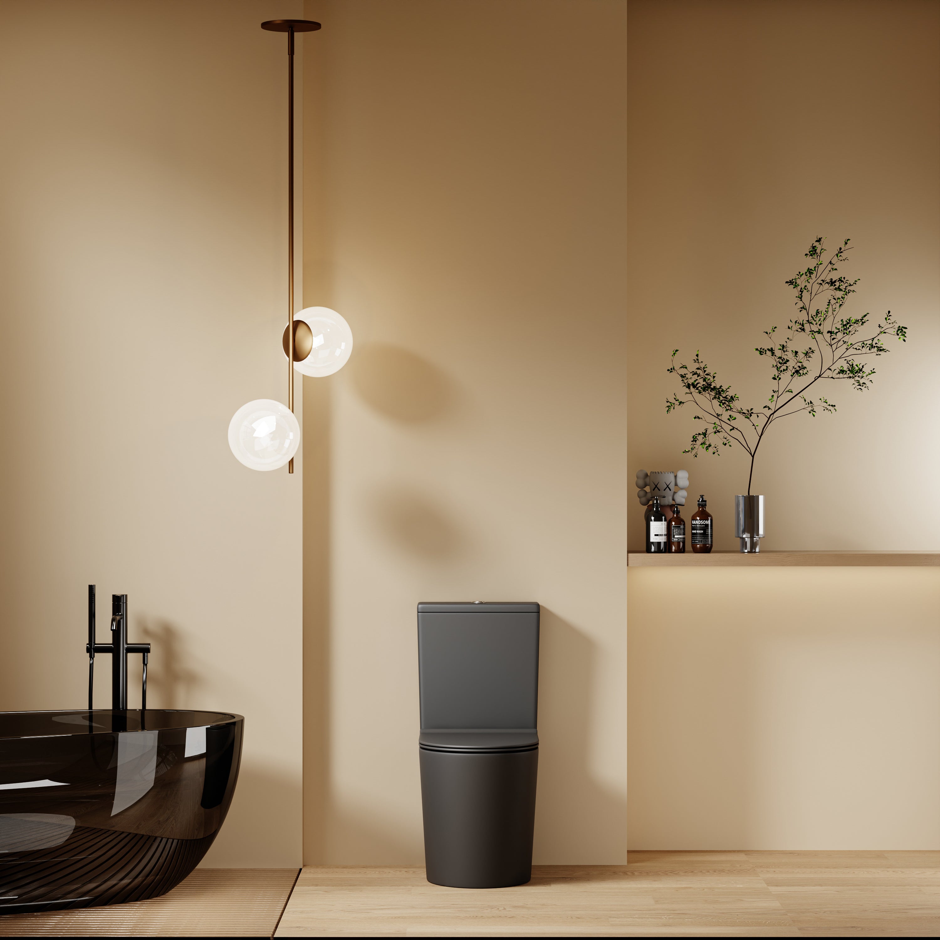 WC à poser sans bride sortie horizontale (63x38x82cm) - Design arrondie noir CESAR