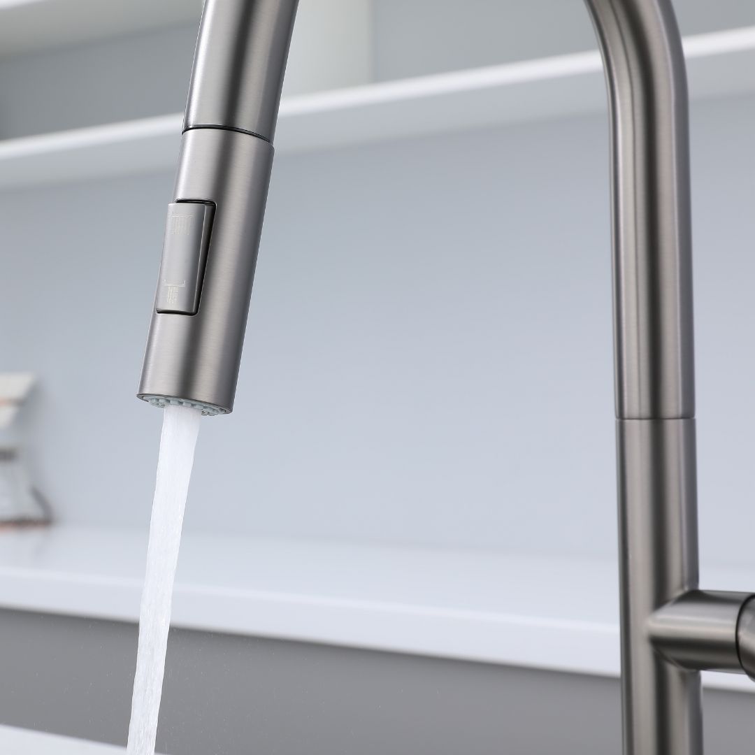 Robinet de cuisine extractible gris métallisé avec fonction douchette