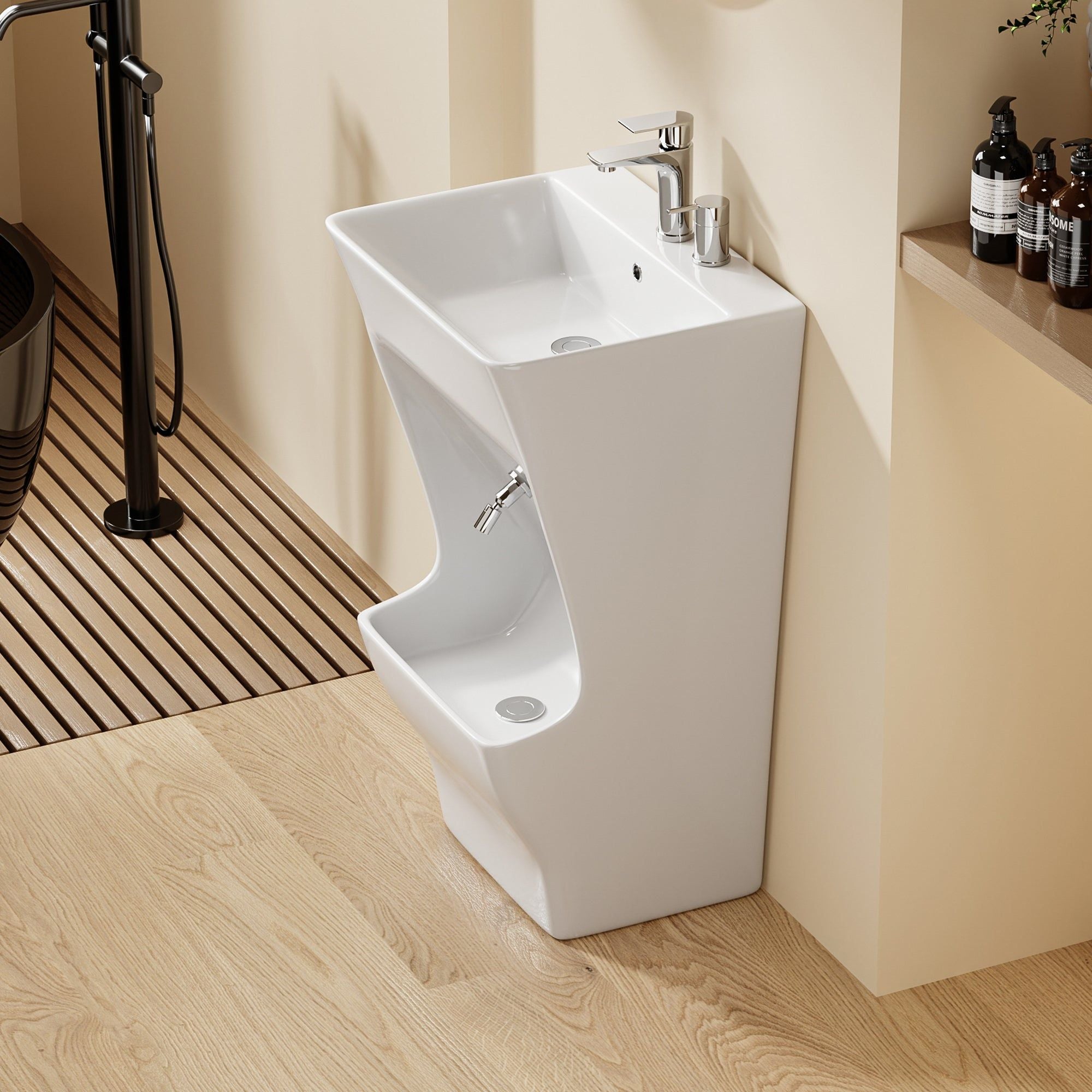 Lavabo d'ablutions Tunis de design rectangulaire, en céramique blanche.