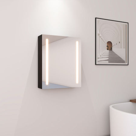 Armoire de salle de bain avec miroir éclairé par LED (55x15x65cm) : Miroir moderne à cadre noir avec éclairage intégré, parfait pour les petites salles de bain.