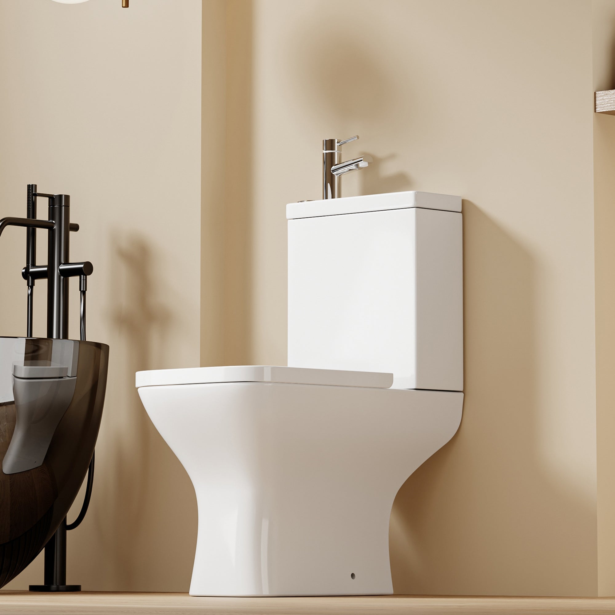 WC à poser avec lave-mains intégré 2-en-1 sans bride sortie horizontale (60,5*36*78cm) KENZO