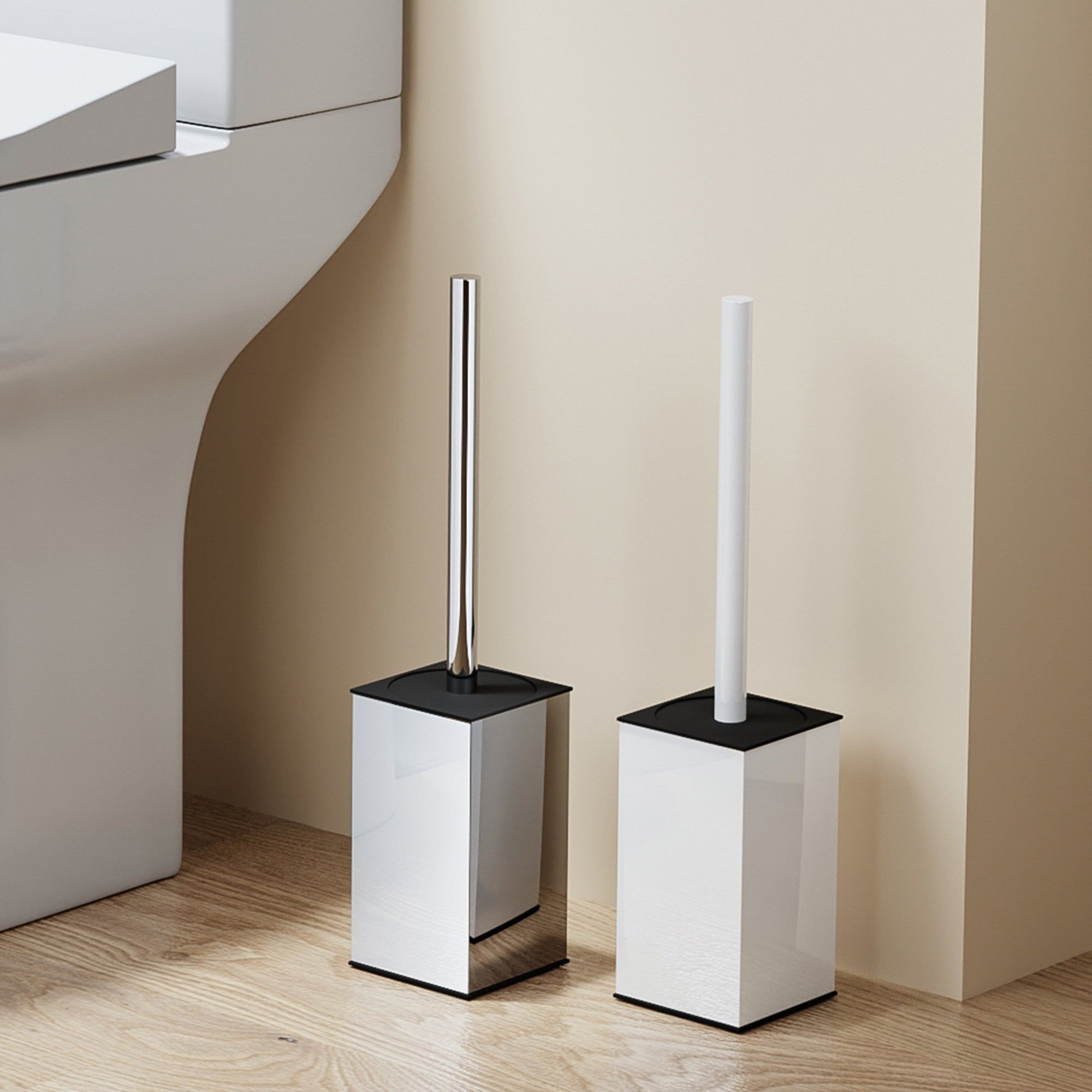 Brosse WC carrée blanche design moderne avec couvercle pour une hygiène optimale