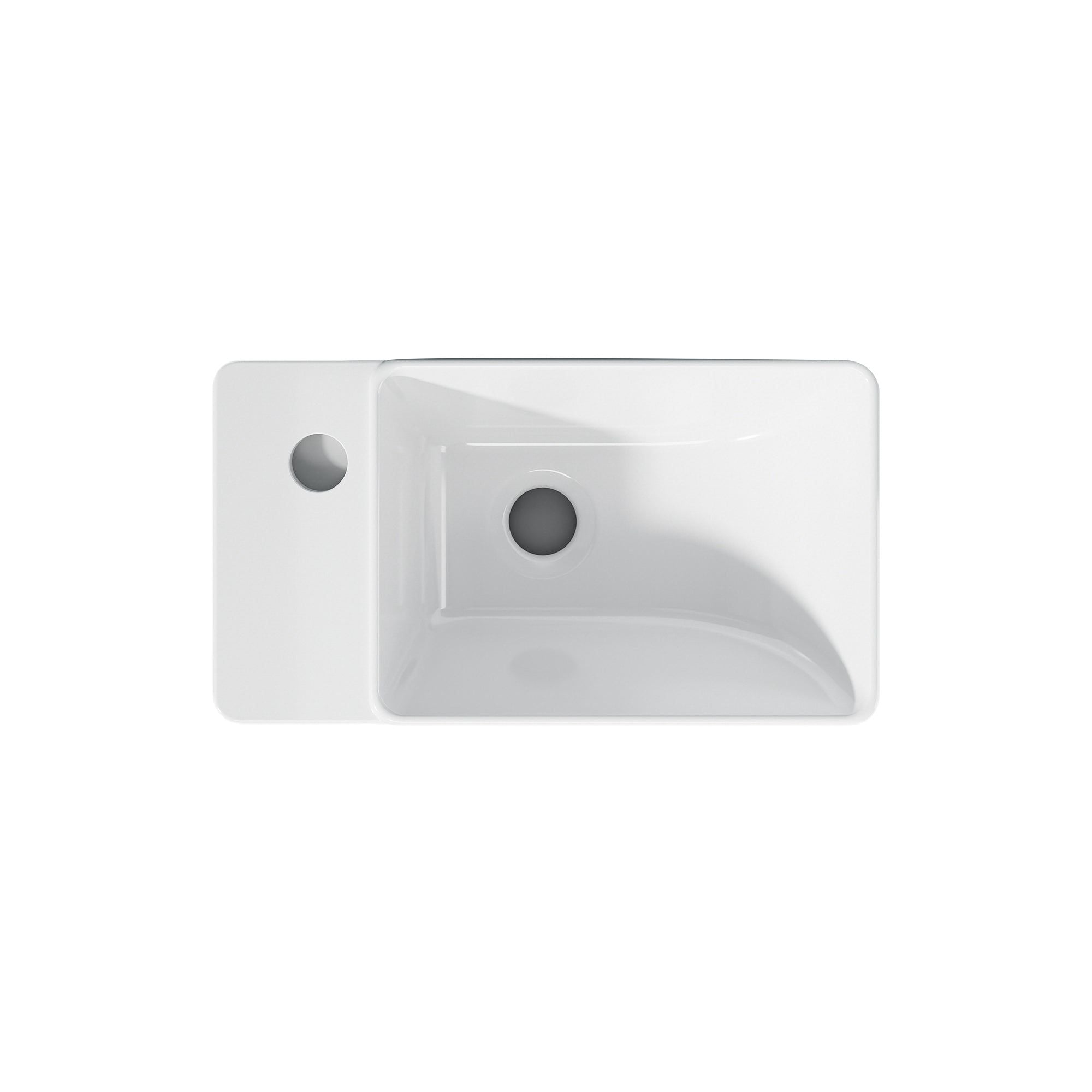 Vasque lave-mains rectangulaire blanc 40x22cm, petit format, avec plage de robinetterie.