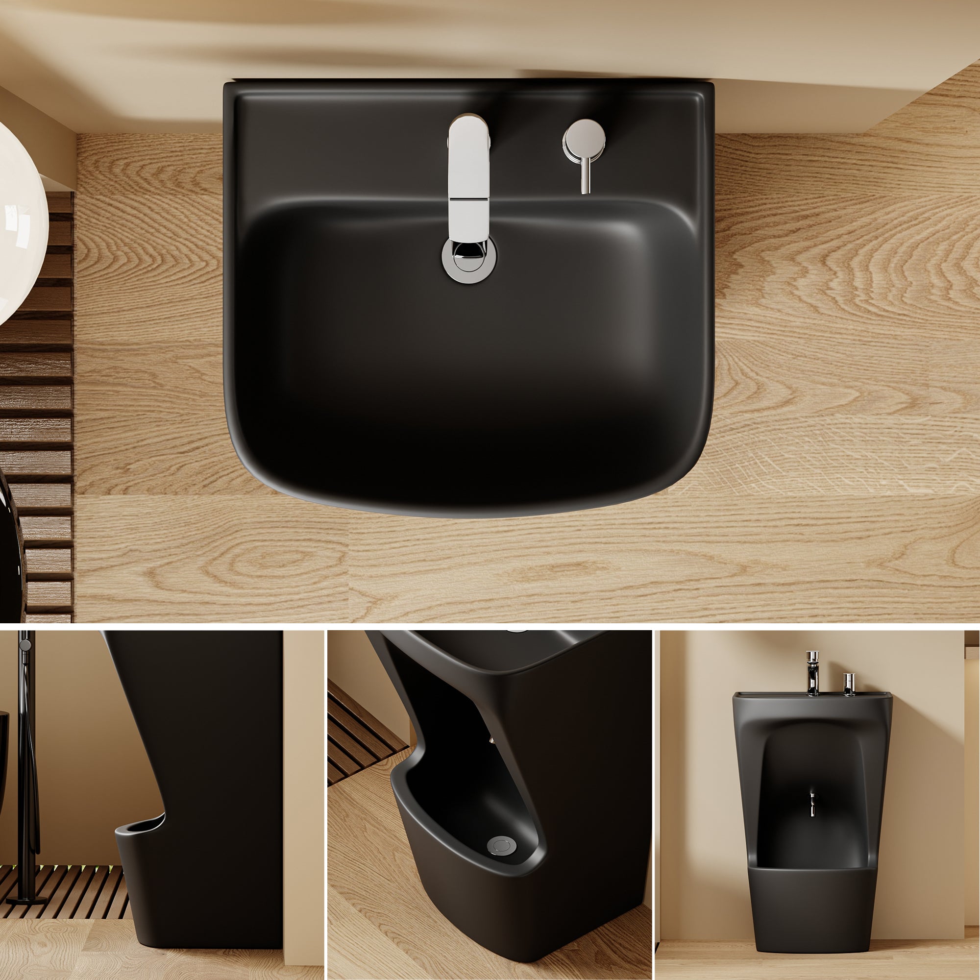 Lavabo d'ablutions GAZA noir, double vasque moderne pour salle de bain.