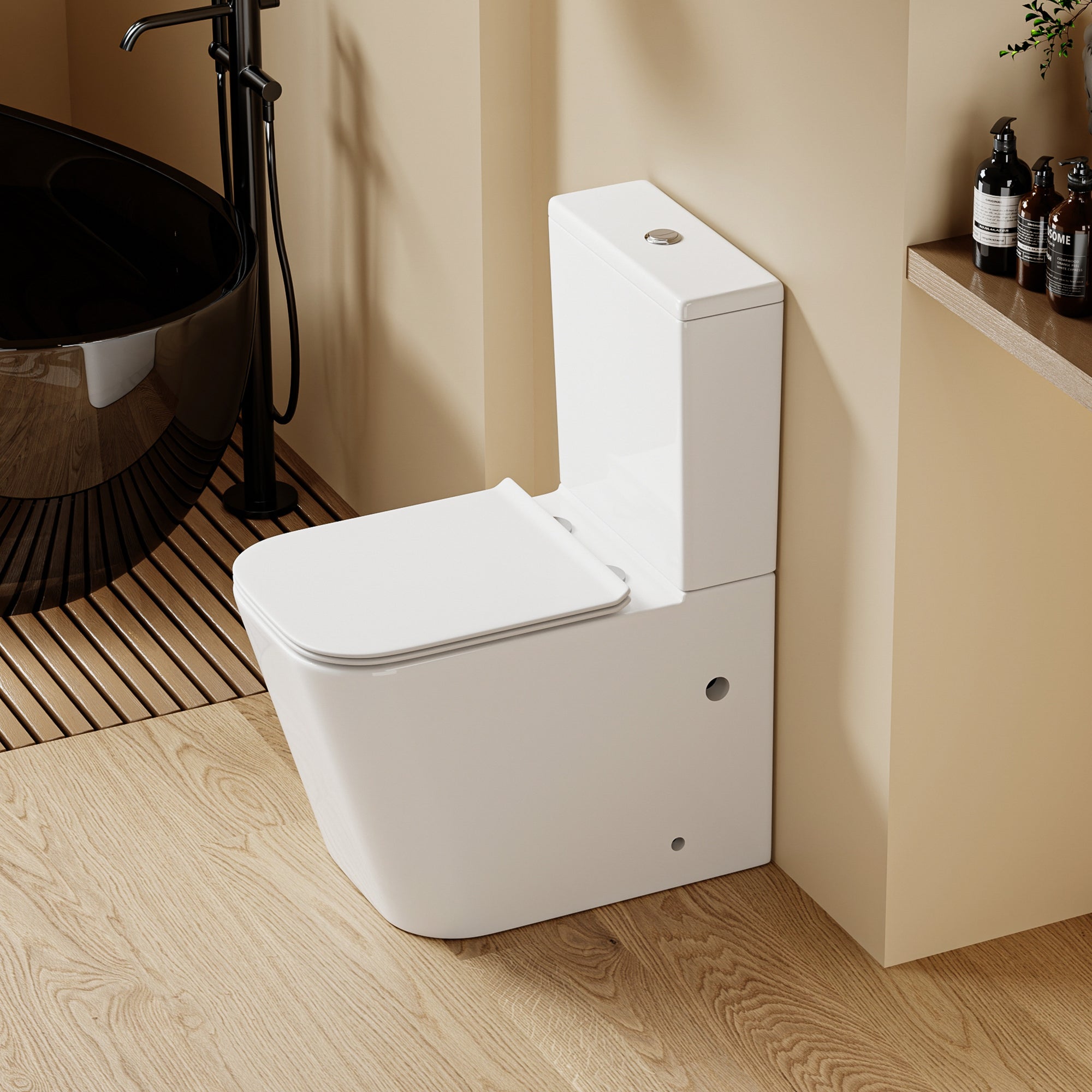 WC à poser sans bride sortie horizontale (63x38x82cm) - Design carré blanc OLIVE