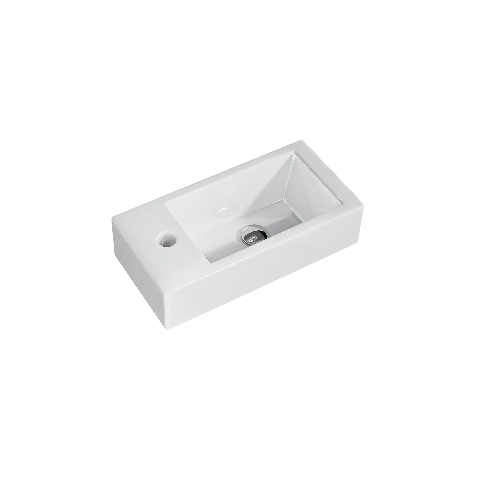 Vasque lave-mains sortie gauche : Lavabo mural compact en céramique blanche (36,5x18x9cm)