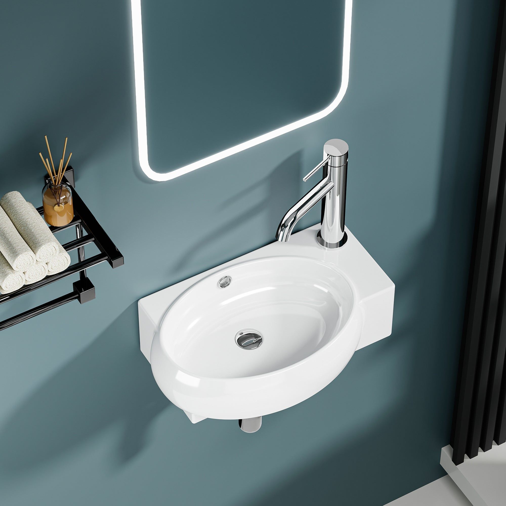 Vasque lave-mains blanc sortie droite avec cuve murale (43x29x15)