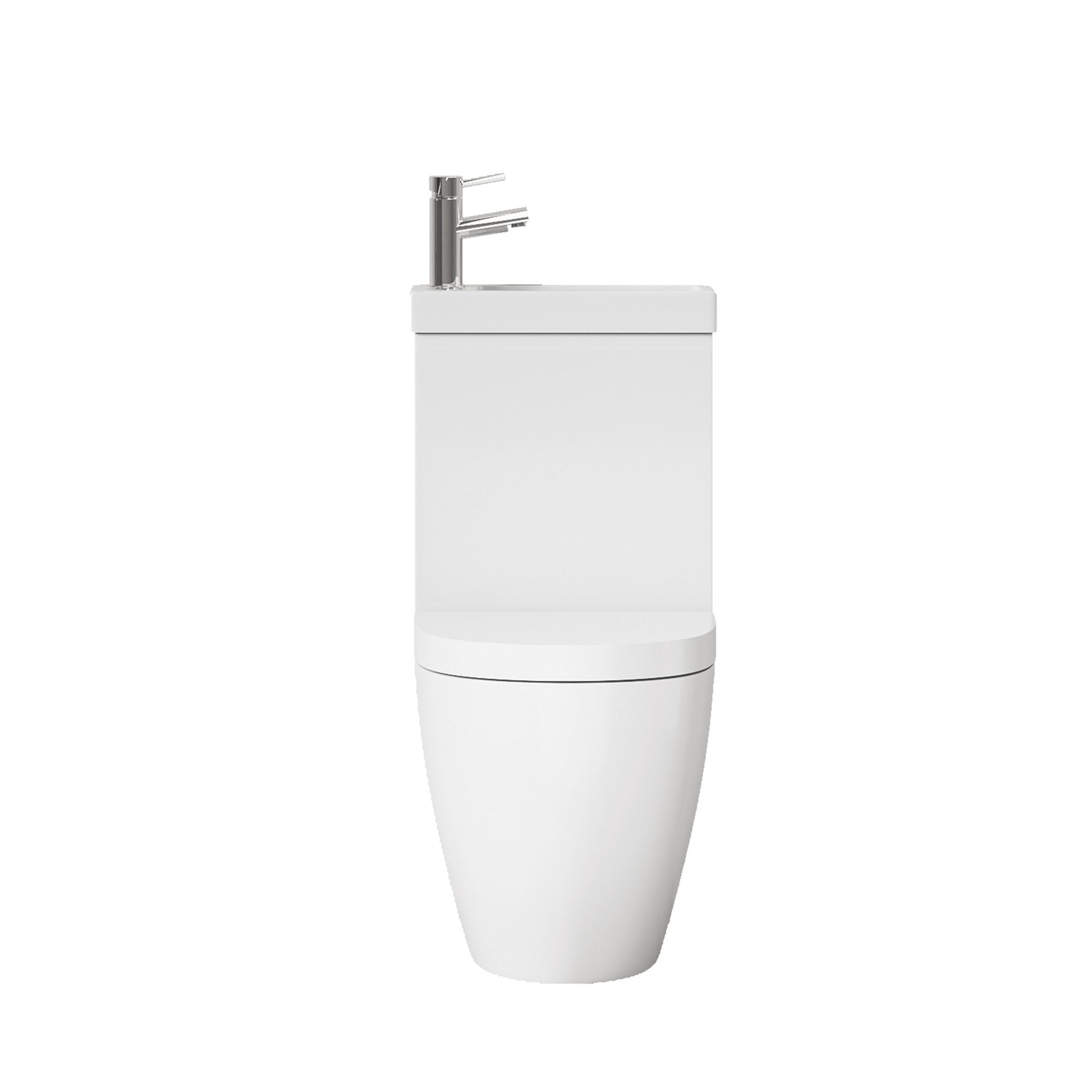 WC 2 en 1 Blanc : Combinaison WC et lavabo blanche peu encombrante au design arrondi moderne