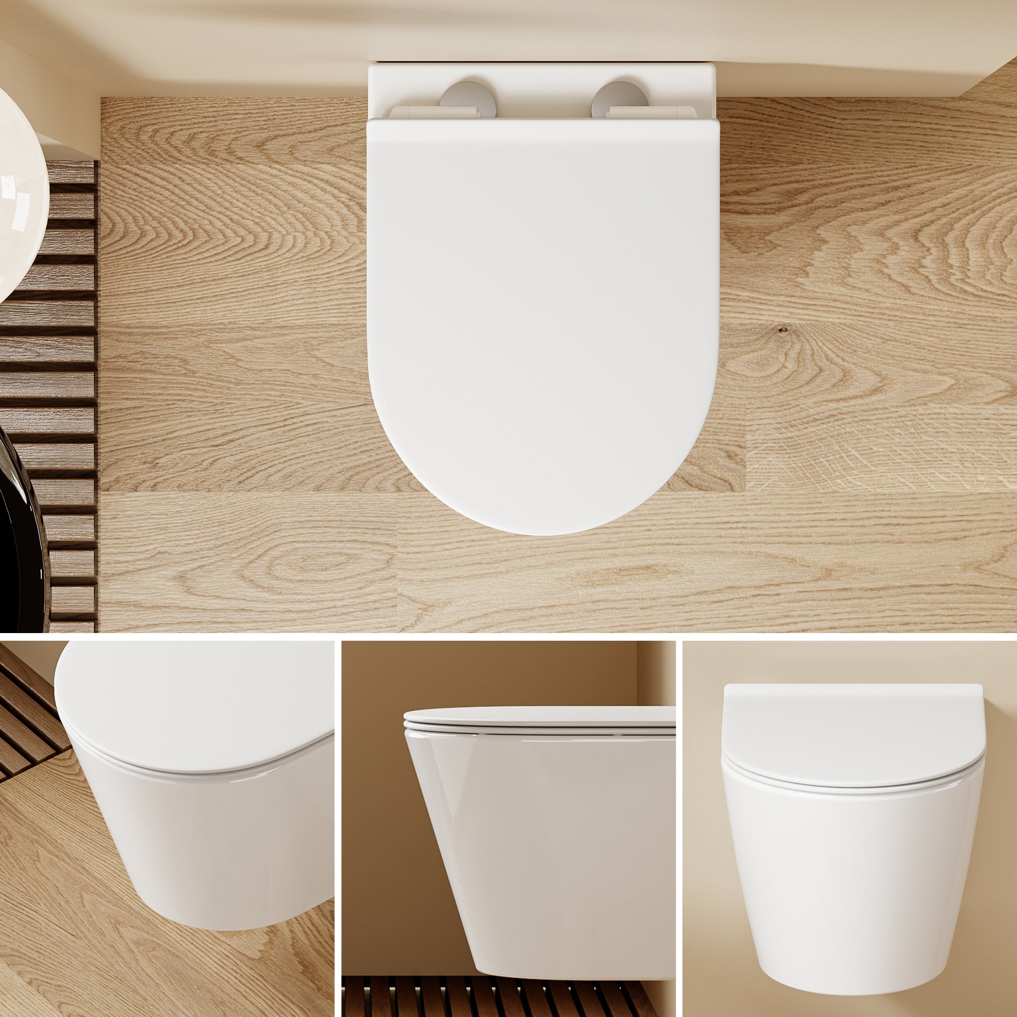 WC suspendu blanc SOLEIL, design moderne, abattant Soft Close, dimensions 49x36,5x32 cm.