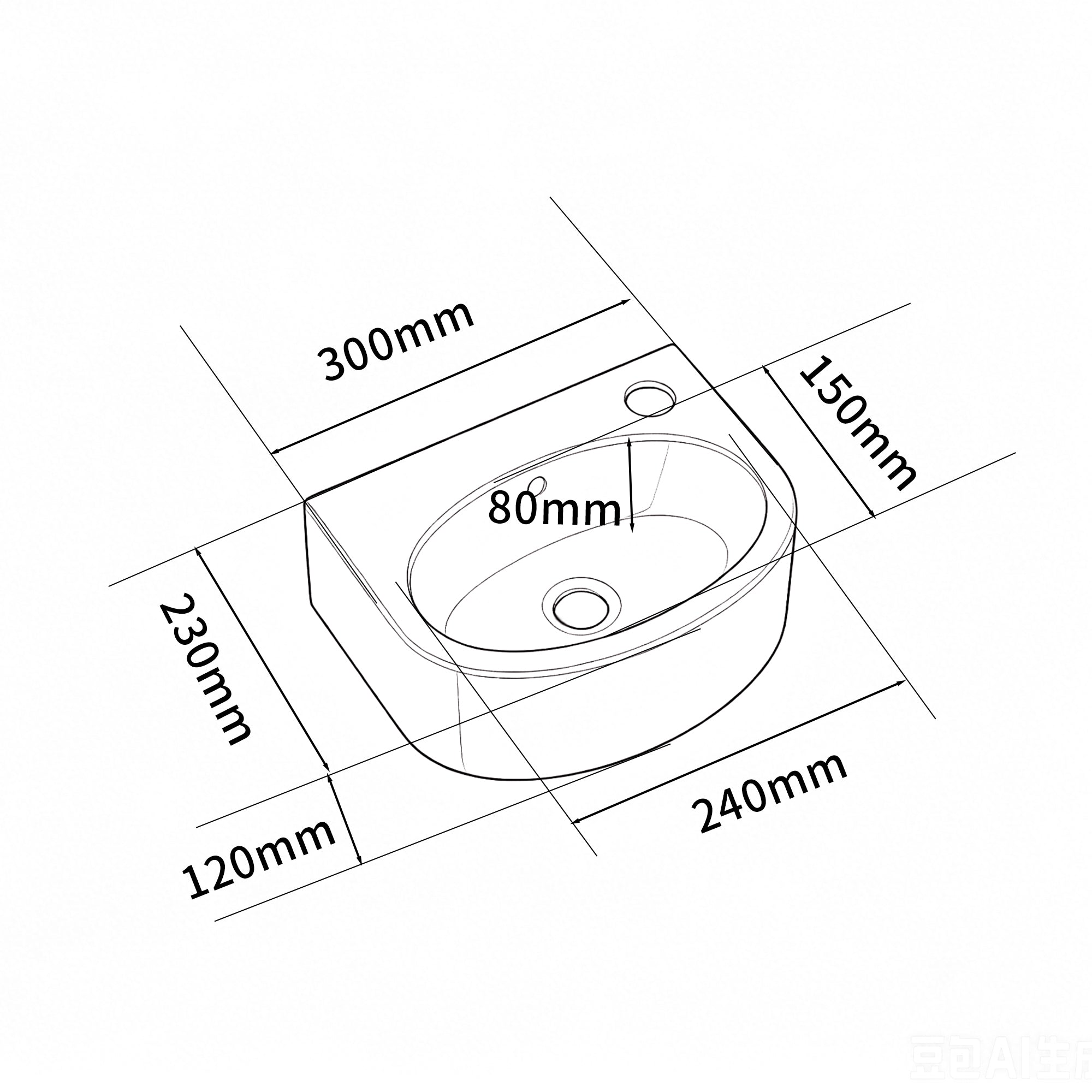 Vasque lave-mains murale sortie droite petit format en céramique blanc (30*23cm)
