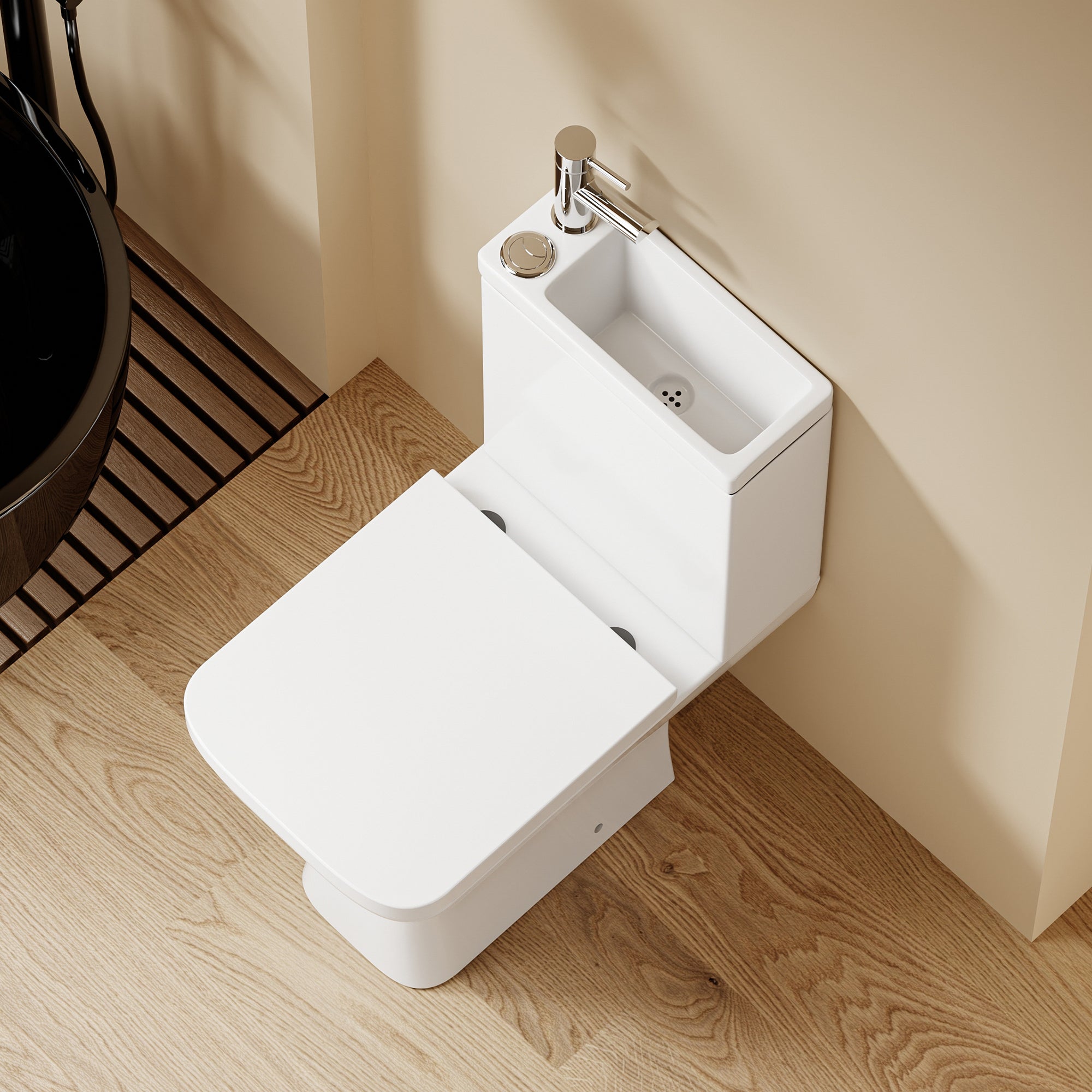 WC à poser avec lave-mains intégré 2-en-1 sans bride sortie horizontale (60,5*36*78cm) KENZO