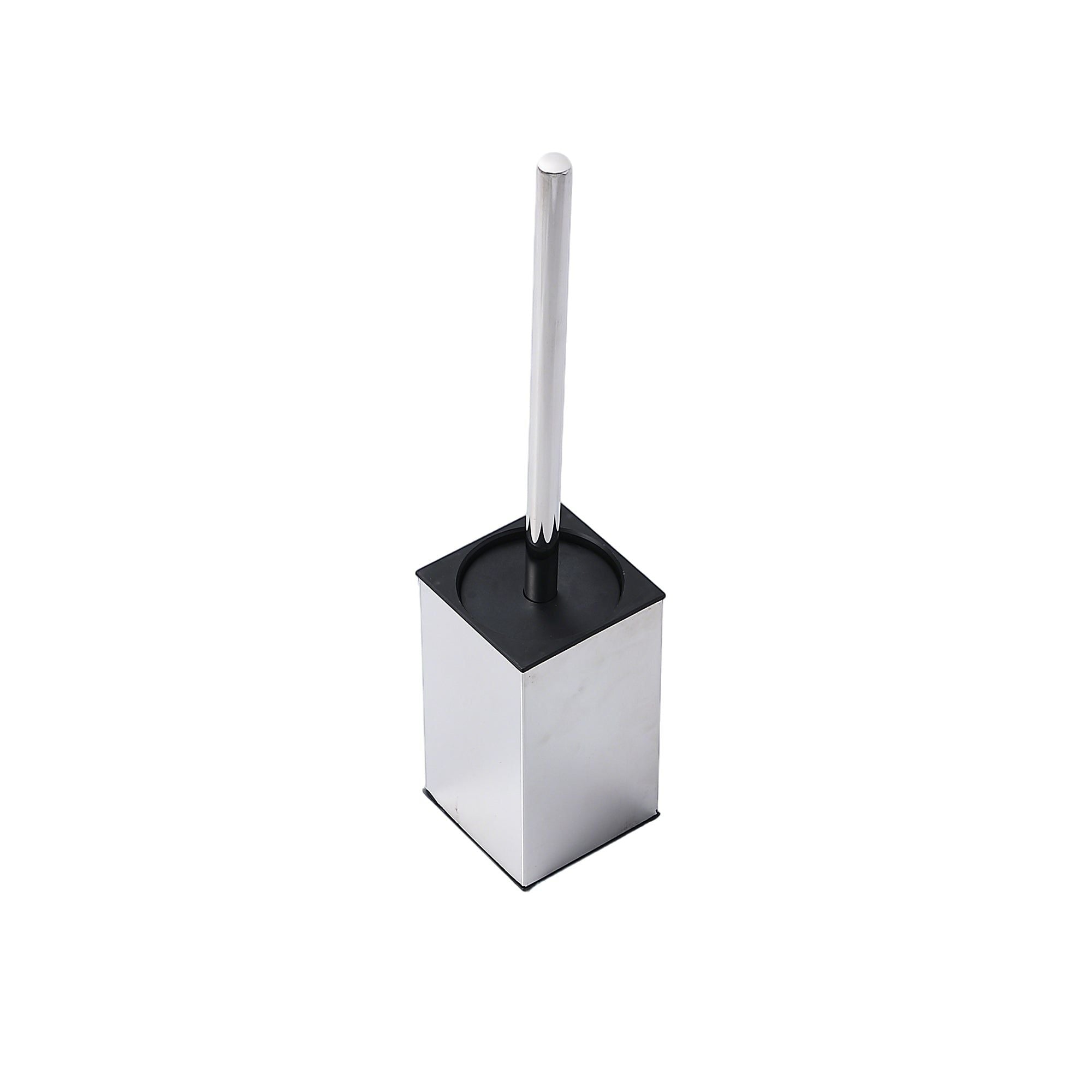 Brosse WC carrée design moderne en chrome avec couvercle