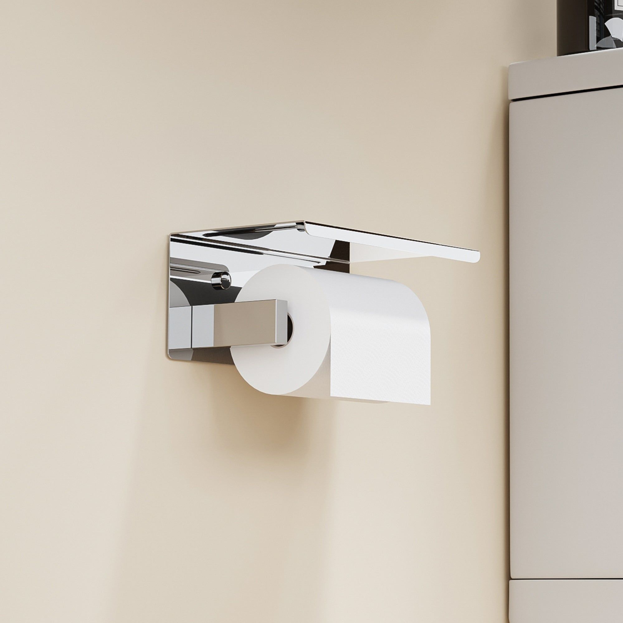Porte-rouleau papier toilette avec étagère en acier inoxydable finition chromée