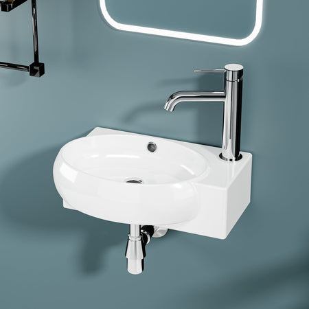 Vasque lave-mains blanc sortie droite avec cuve murale (43*29*15)