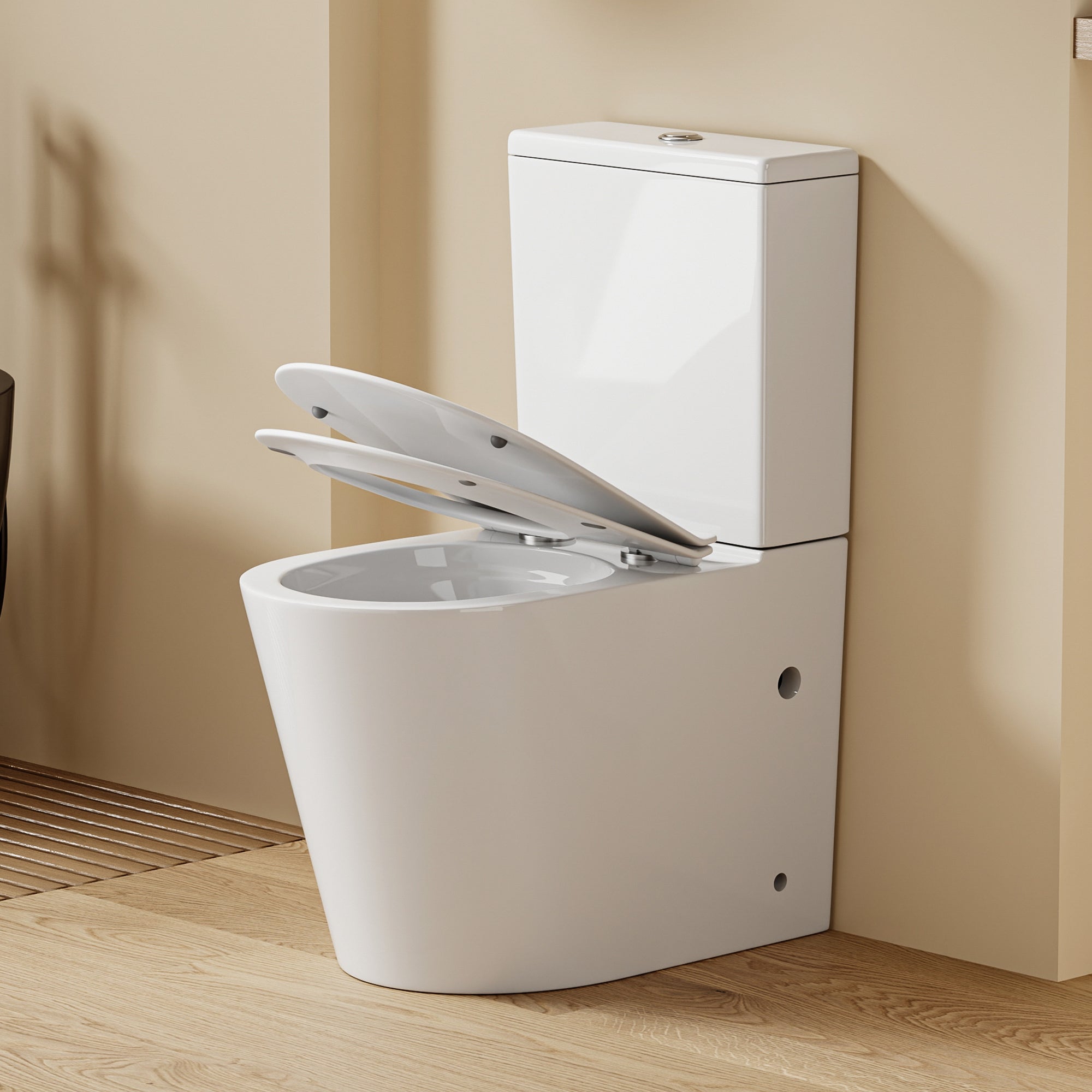 WC à poser sans bride sortie horizontale (63x38x82cm) - Design arrondie blanc VICTOR