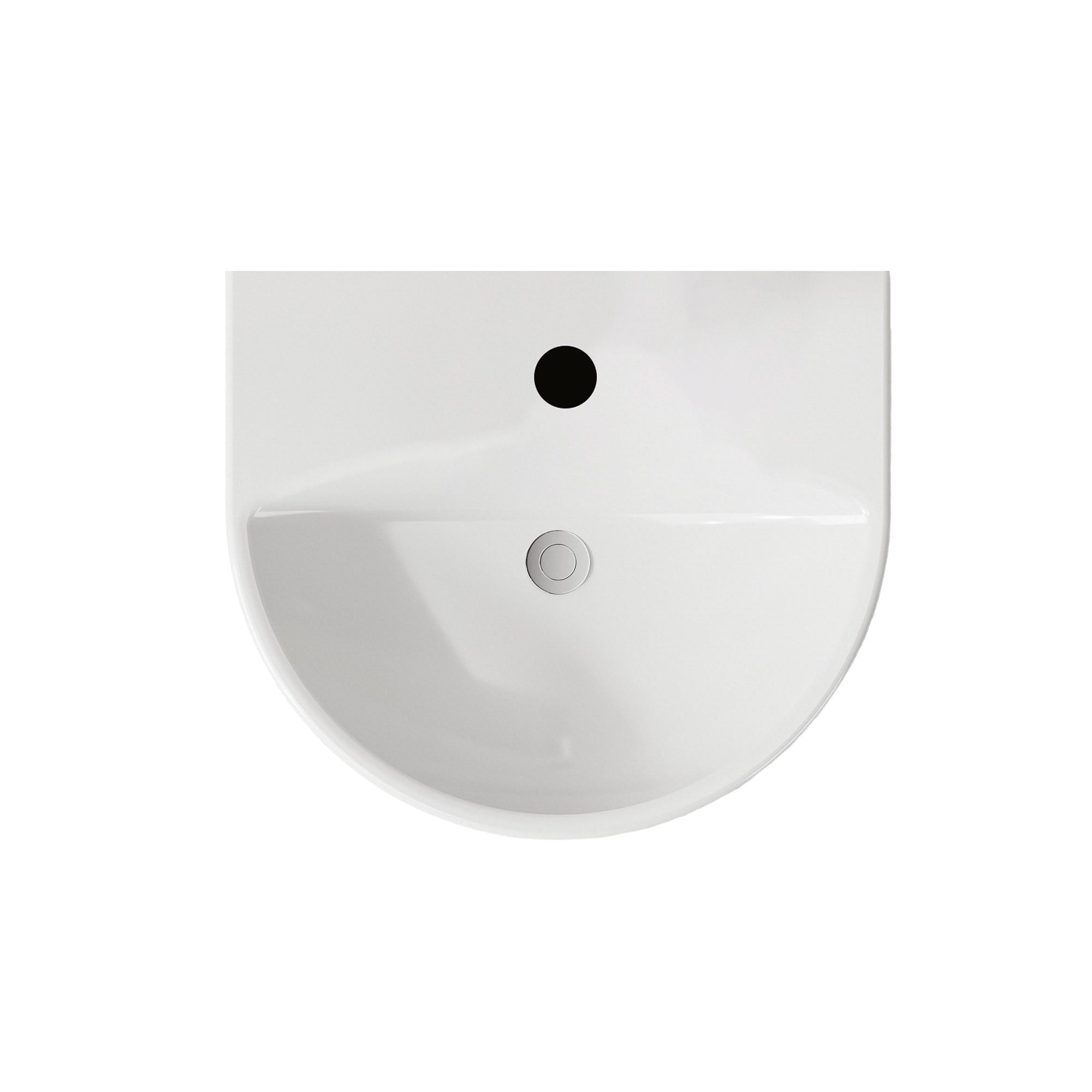 Lavabo sur pied colonne en céramique blanche, design arrondi moderne avec trop-plein