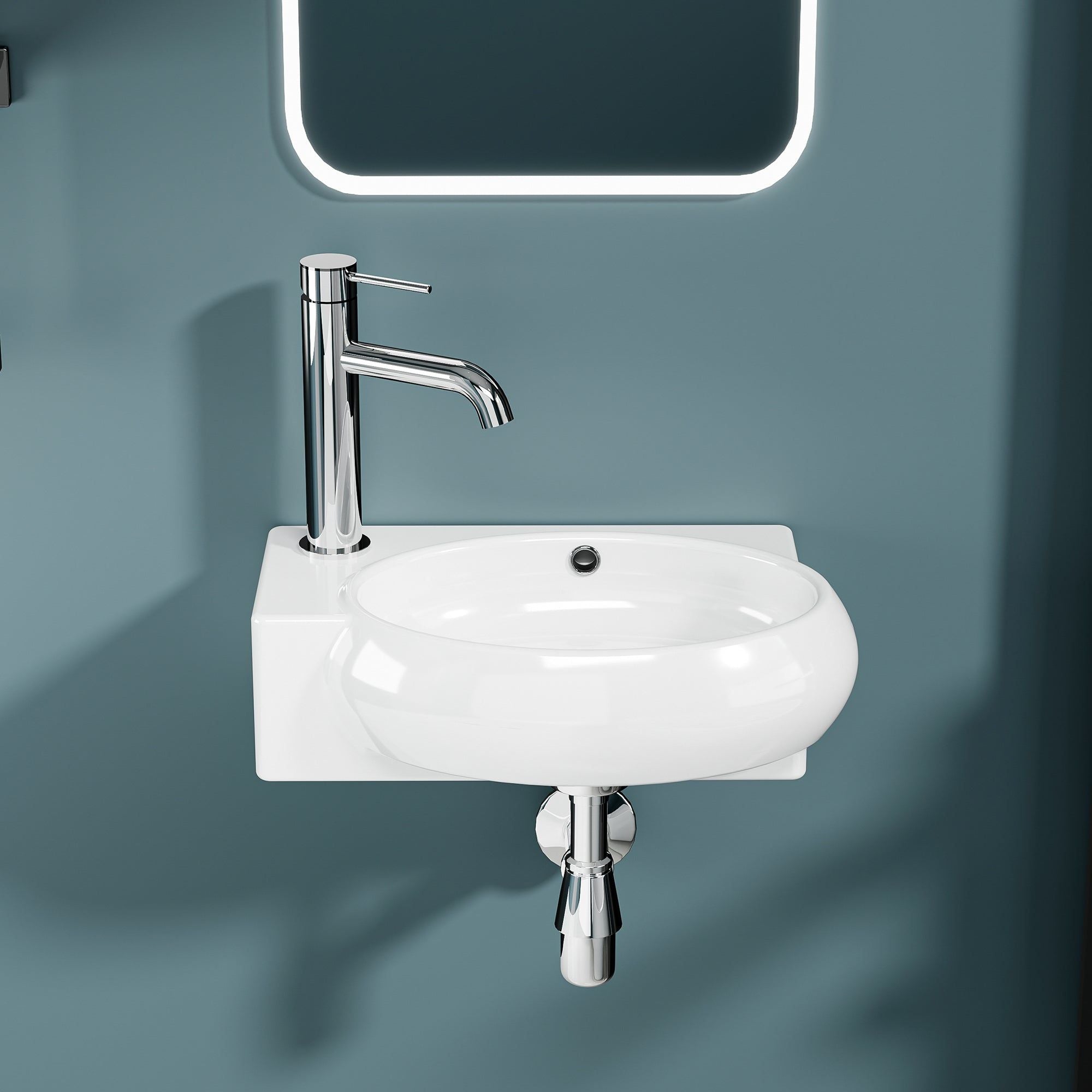 Vasque lave-mains blanc sortie gauche avec cuve murale (43*29*15)