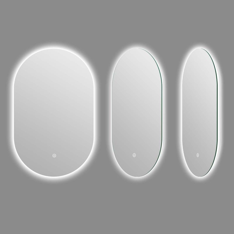 Miroir ovale LED 50x80cm : Trois miroirs ovales éclairés de différentes tailles, parfaits pour la vanité de la salle de bain ou la chambre.