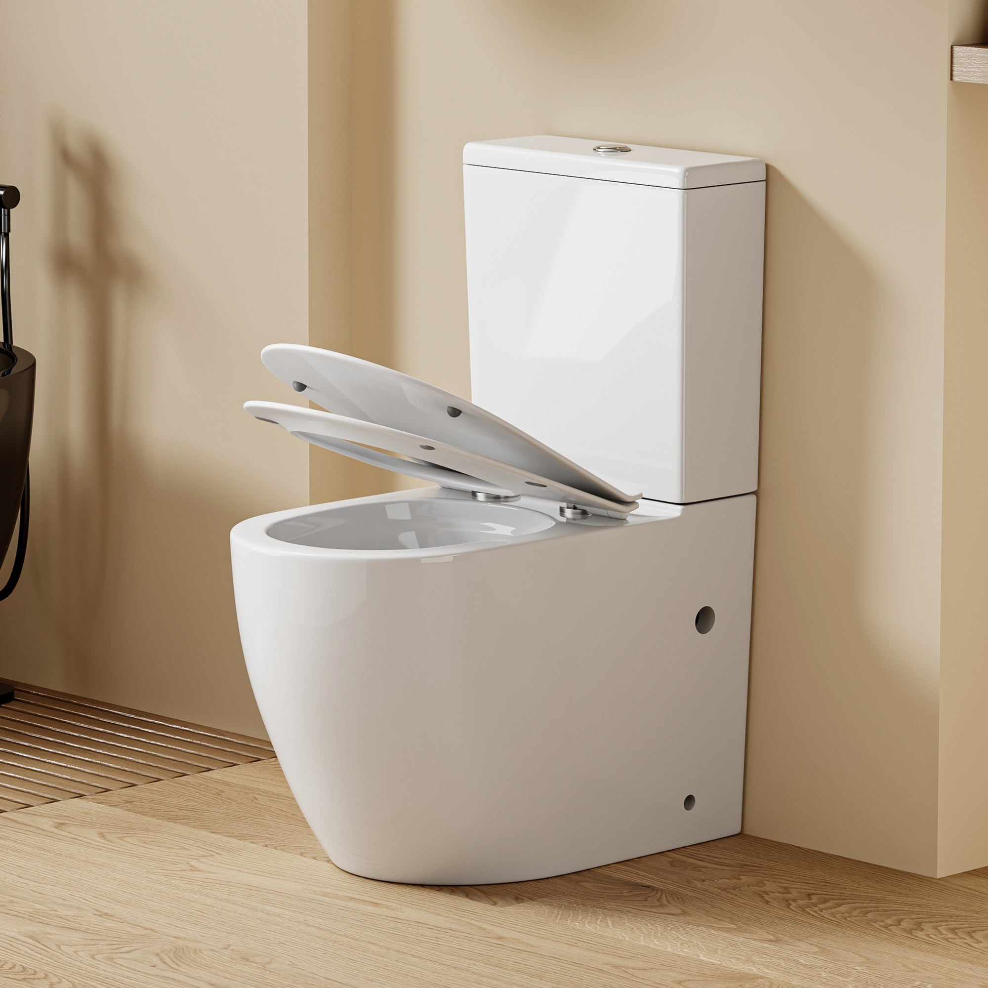 WC à poser sans bride sortie horizontale (63x38x82cm) - Design rond blanc BABIN