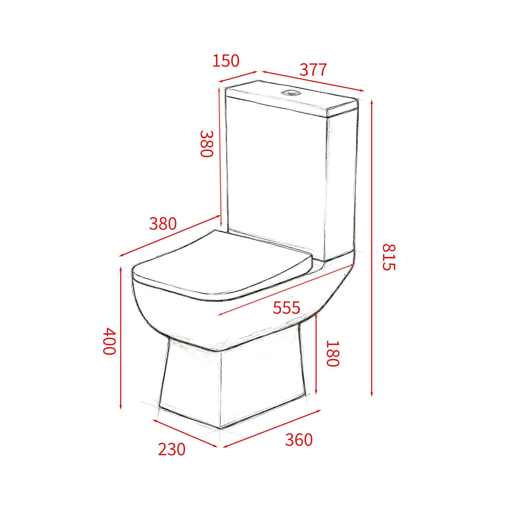 WC à Poser Ultra Compact 55,5 cm BIKIBUS – Design Carré Arrondi – Abattant Soft Close – Sortie Horizontale