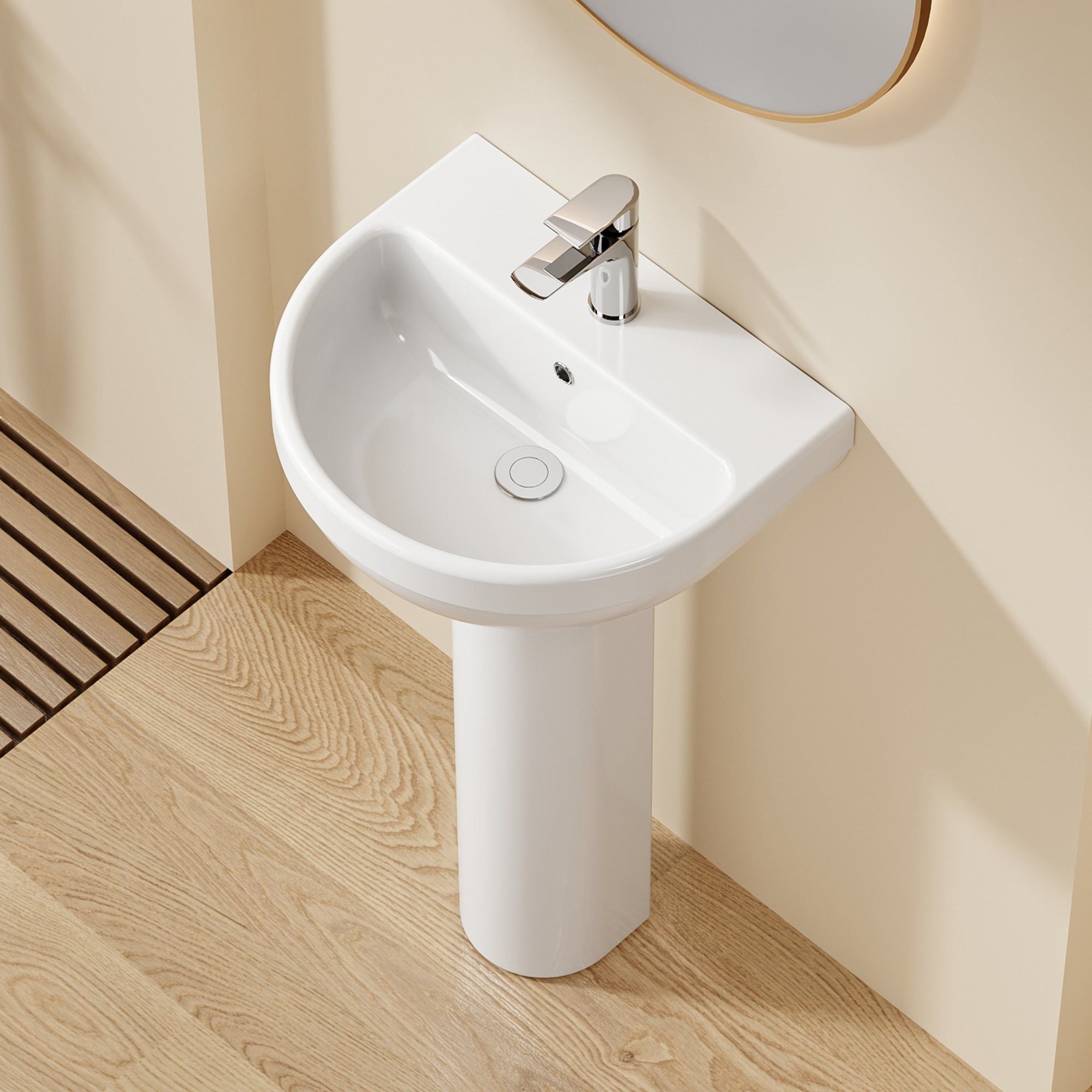 Lavabo colonne sur pied en céramique blanche, ultra compact, Hauteur 86 cm