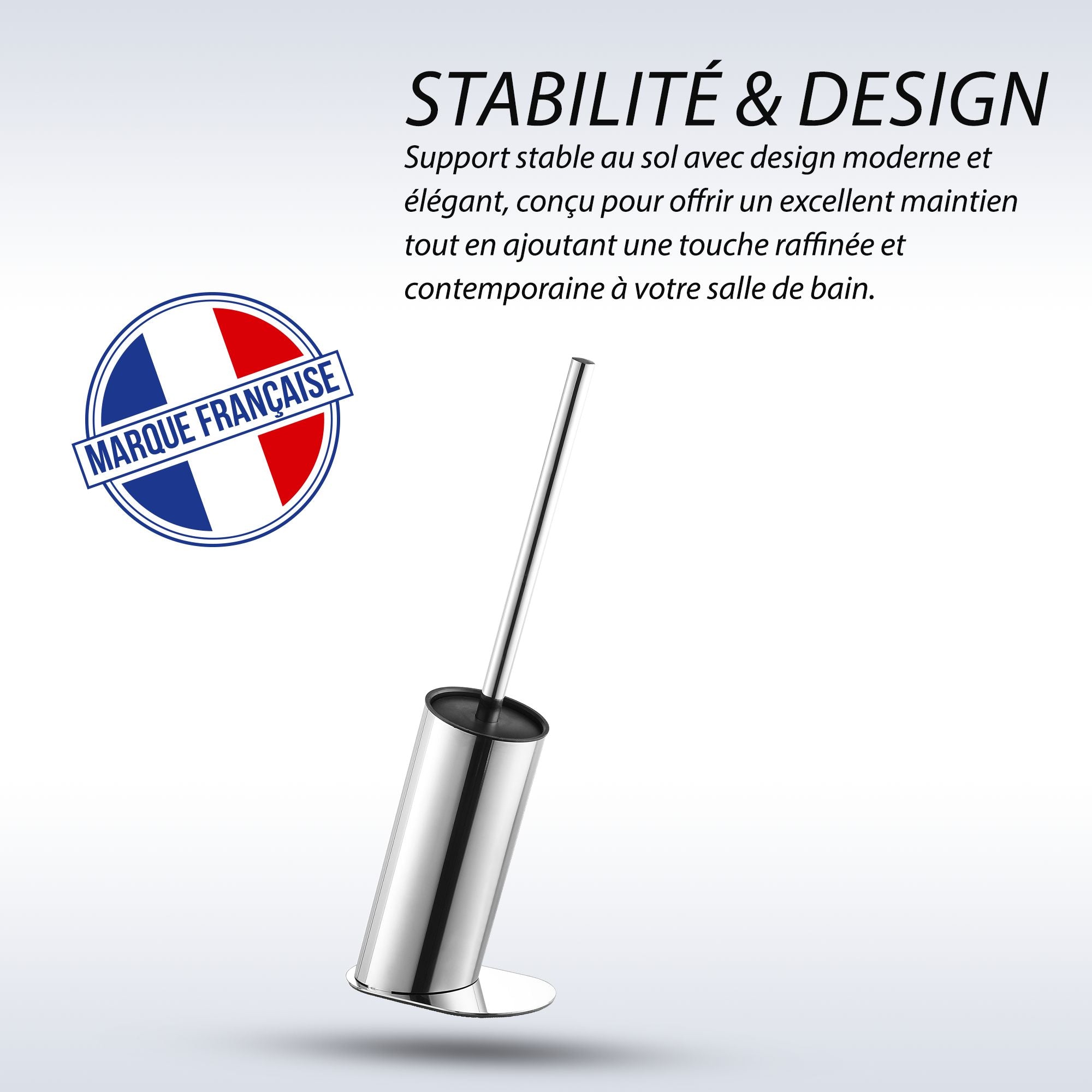 Brosse WC design en acier inoxydable Chrome avec support, fabrication française