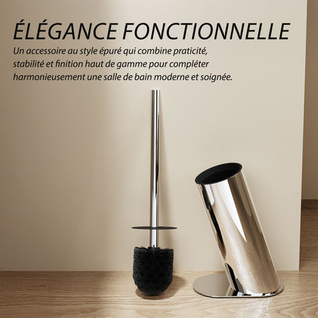 Brosse WC design en acier inoxydable chromé, accessoire de salle de bain moderne